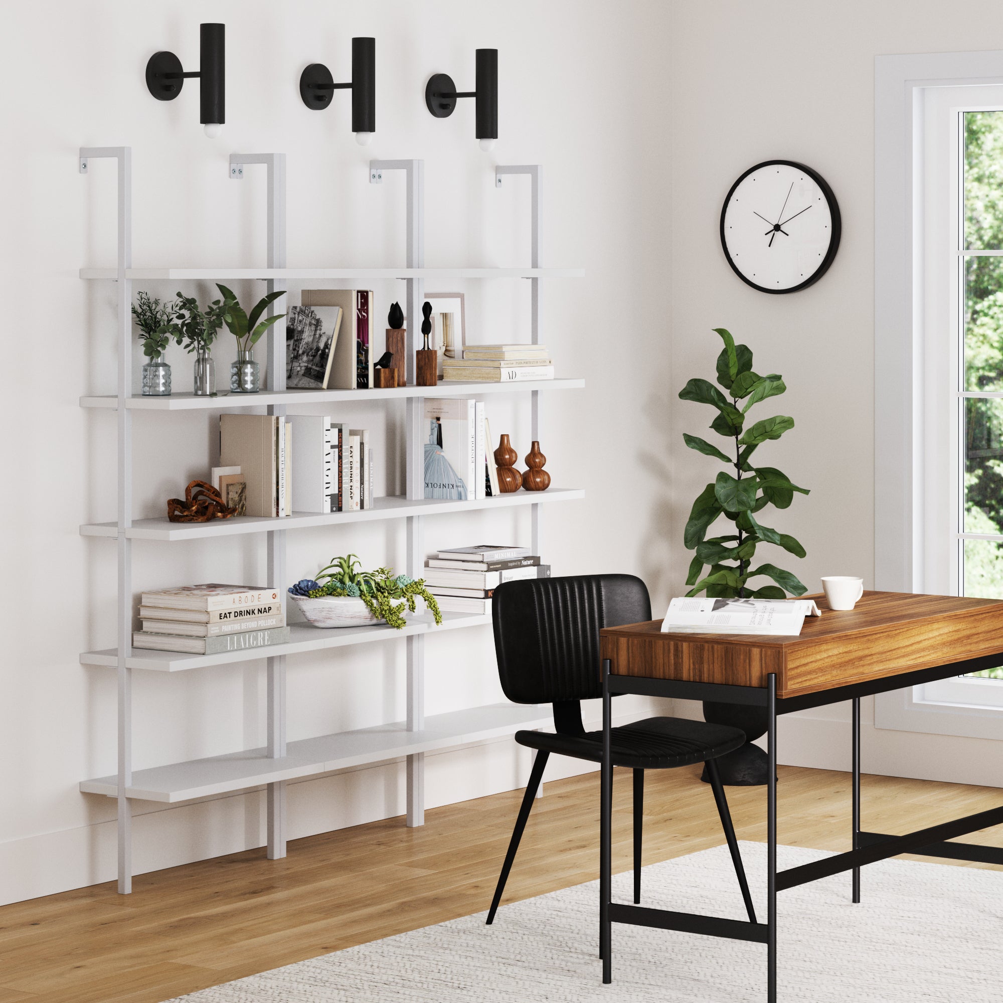 5 - Shelf Coastal Ladder Bookshelf White (Set of 3) - Nathan James