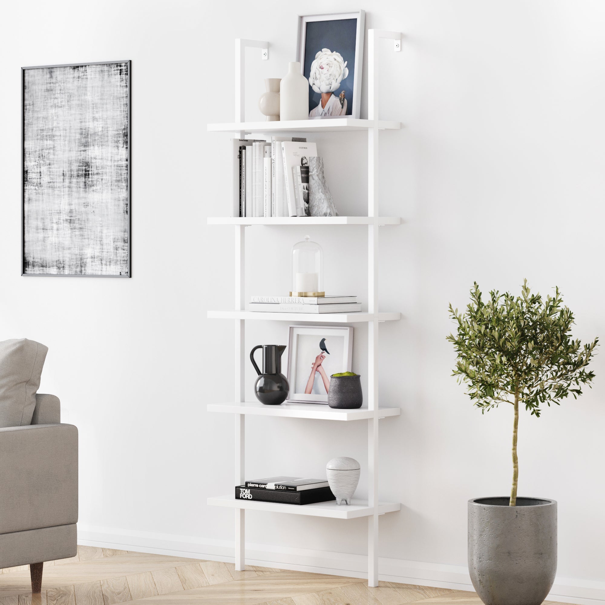 5 - Shelf Ladder Bookshelf White - Nathan James