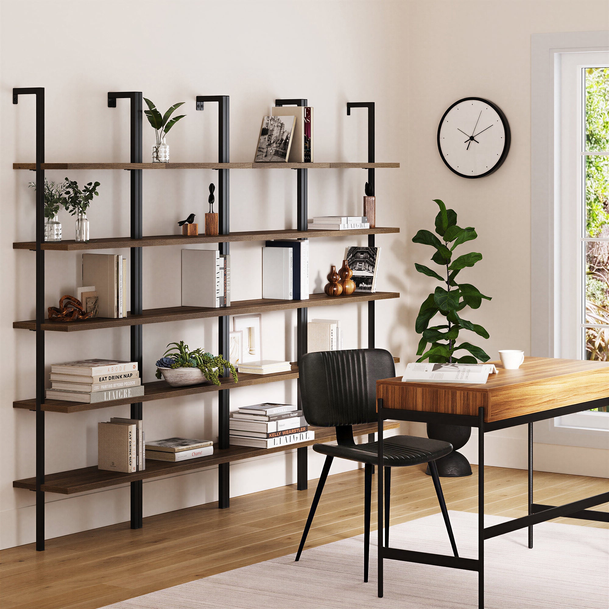5 - Shelf Ladder Bookshelf Oak Matte Black (Set of 4) - Nathan James