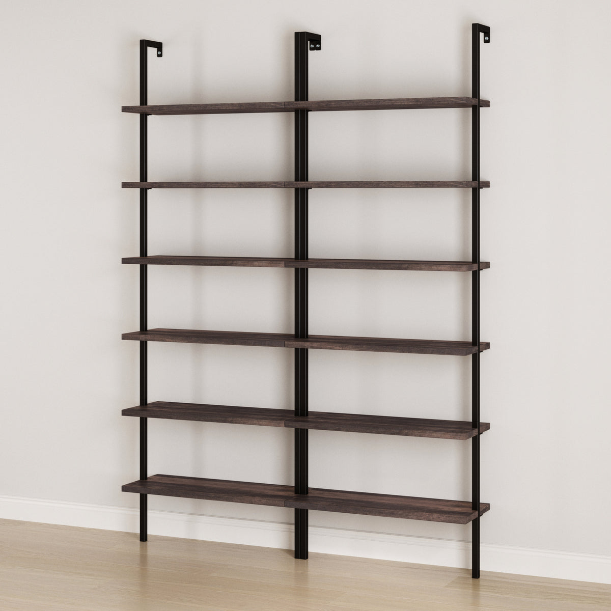 6-Shelf Bookcase Nutmeg Matte Black (Set of 2) - Nathan James