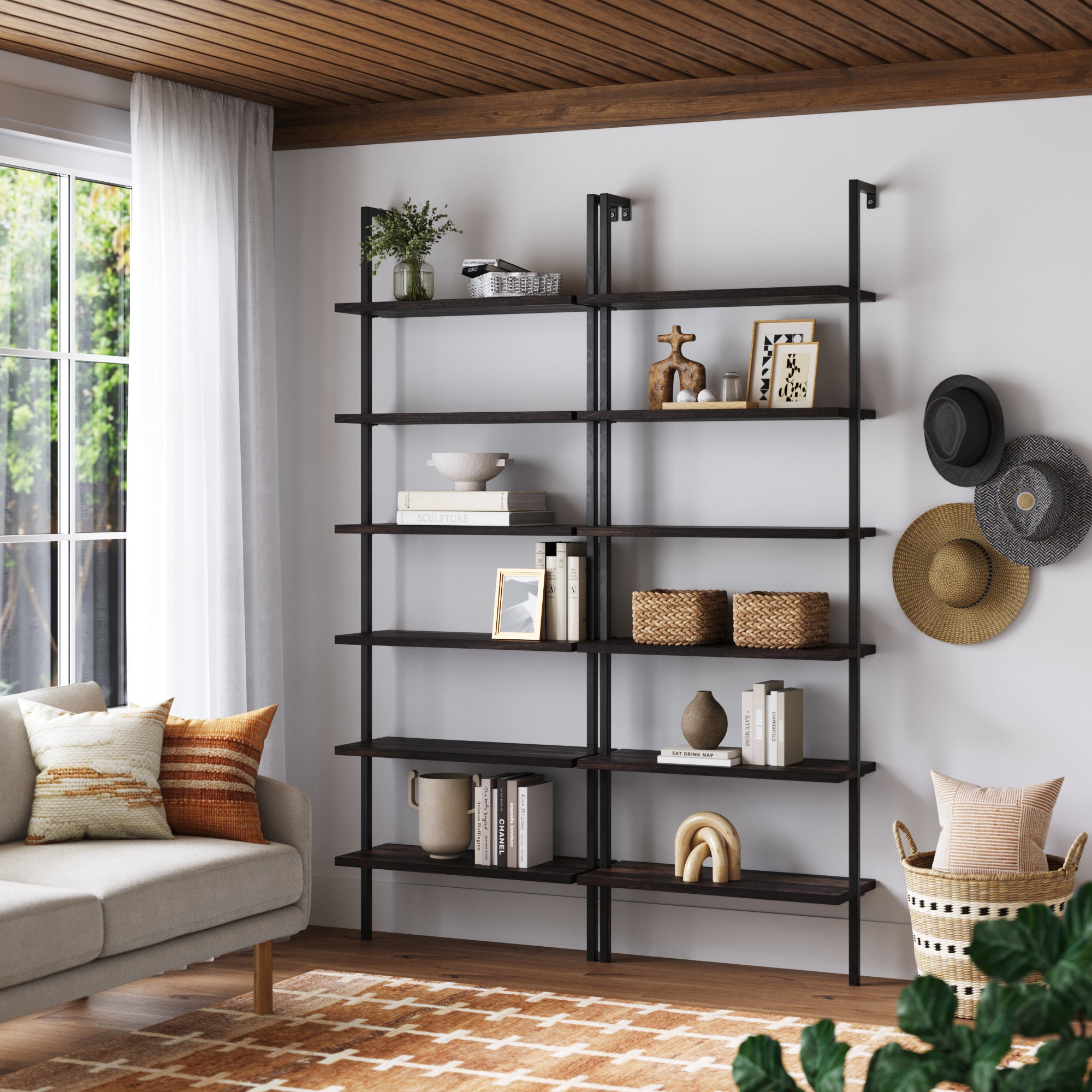 6 - Shelf Bookcase Nutmeg Matte Black (Set of 2) - Nathan James