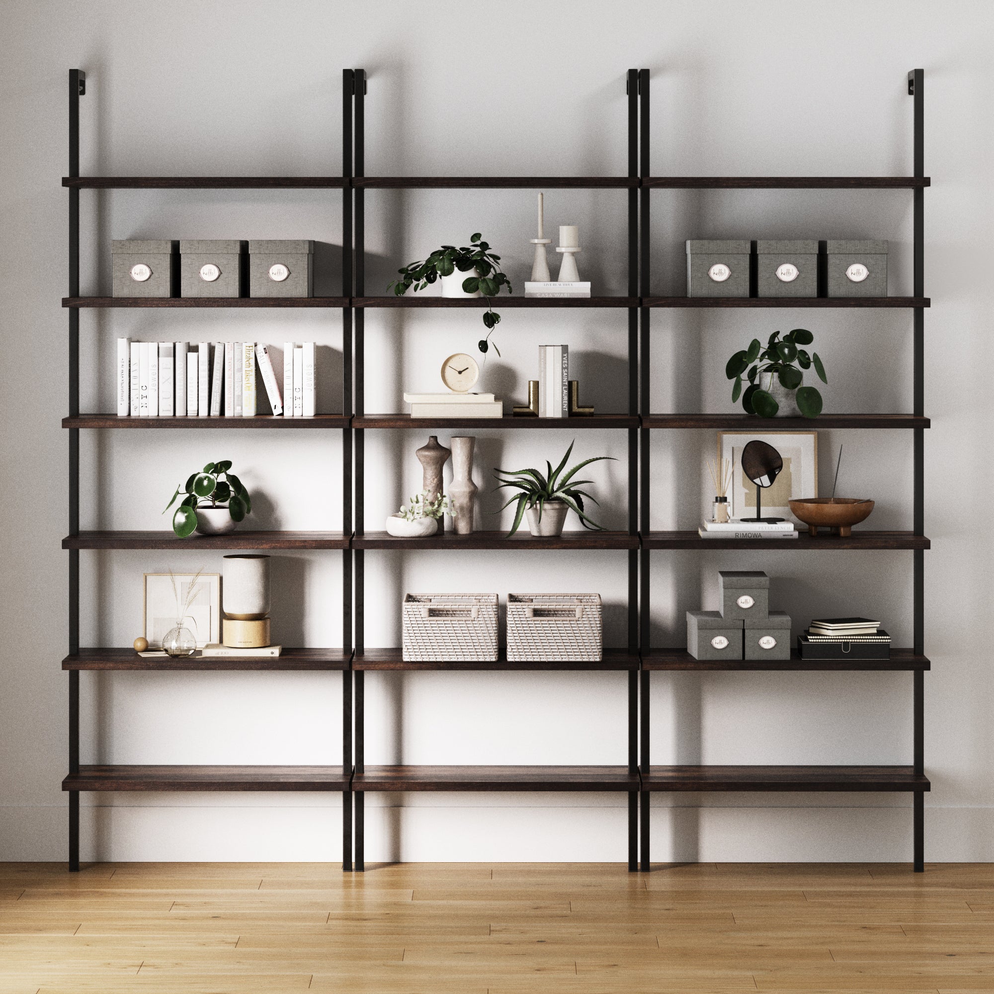 6 - Shelf Bookcase Nutmeg Matte Black (Set of 3) - Nathan James