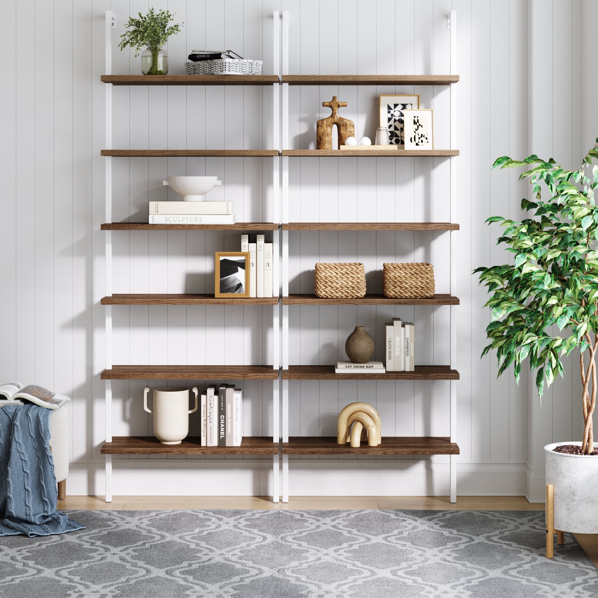 6 - Shelf Bookcase Oak Matte White (Set of 2) - Nathan James
