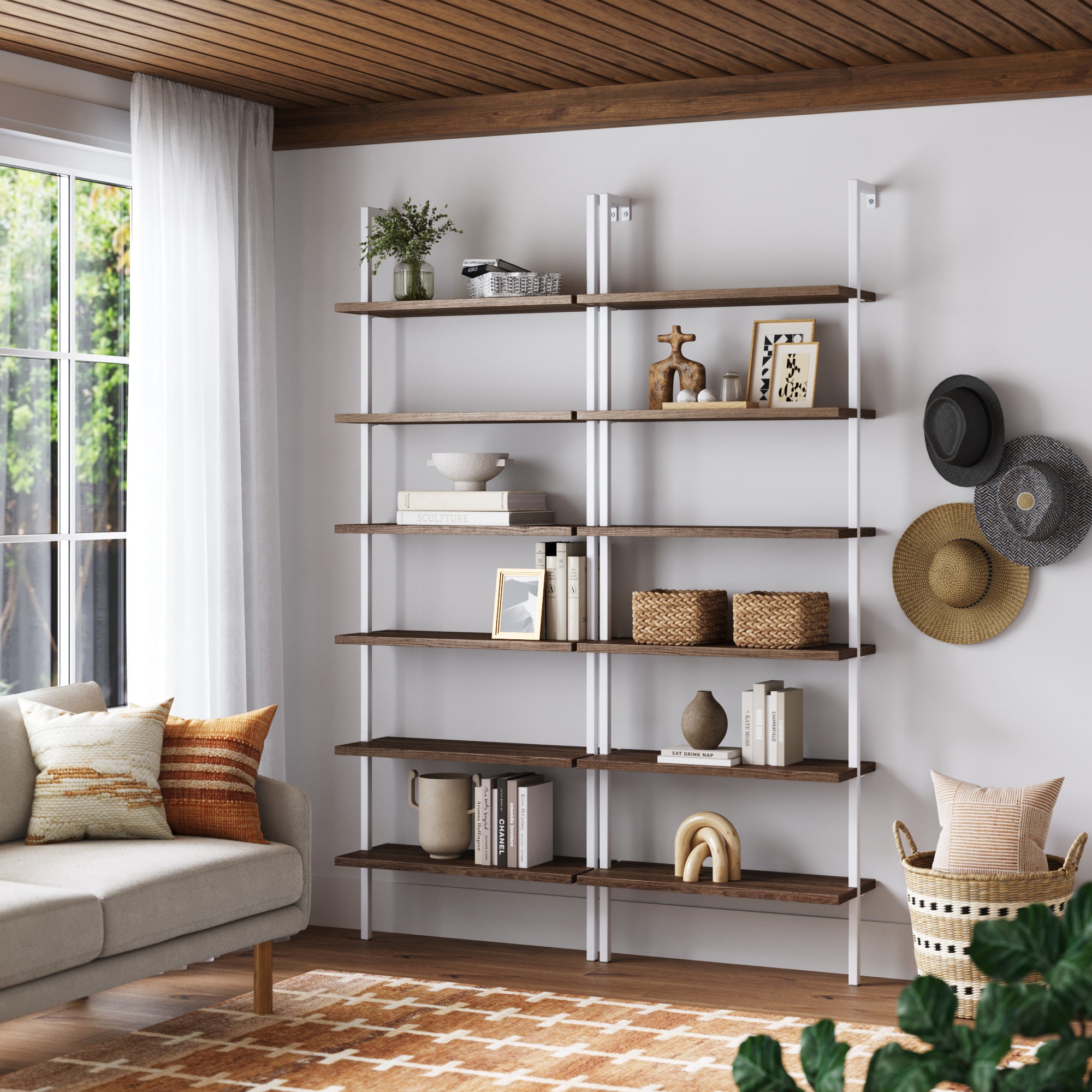 6 - Shelf Bookcase Oak Matte White (Set of 2) - Nathan James