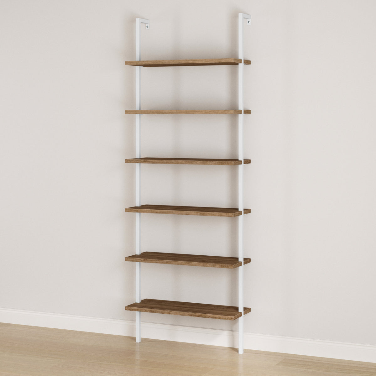 6-Shelf Ladder Bookshelf Oak Matte White - Nathan James