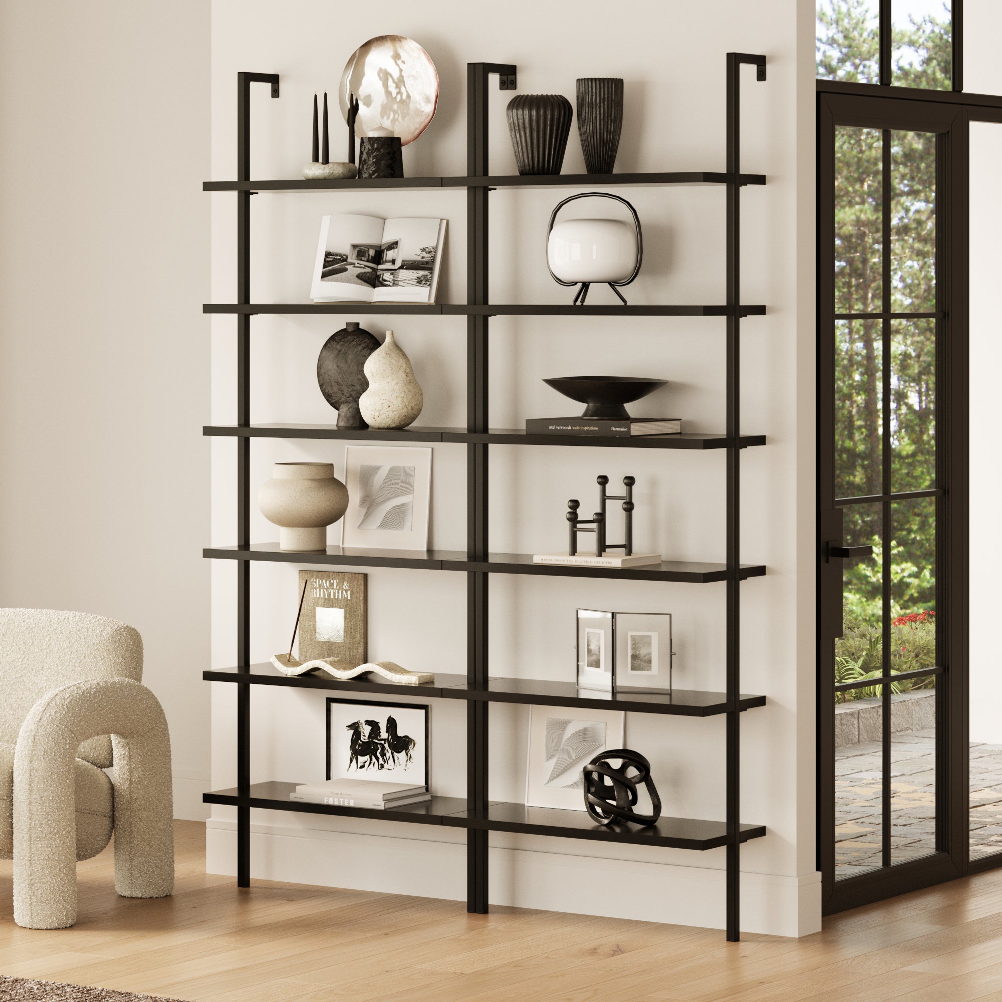 6-Shelf Wall Mount Bookshelf Black (Set of 2) - Nathan James