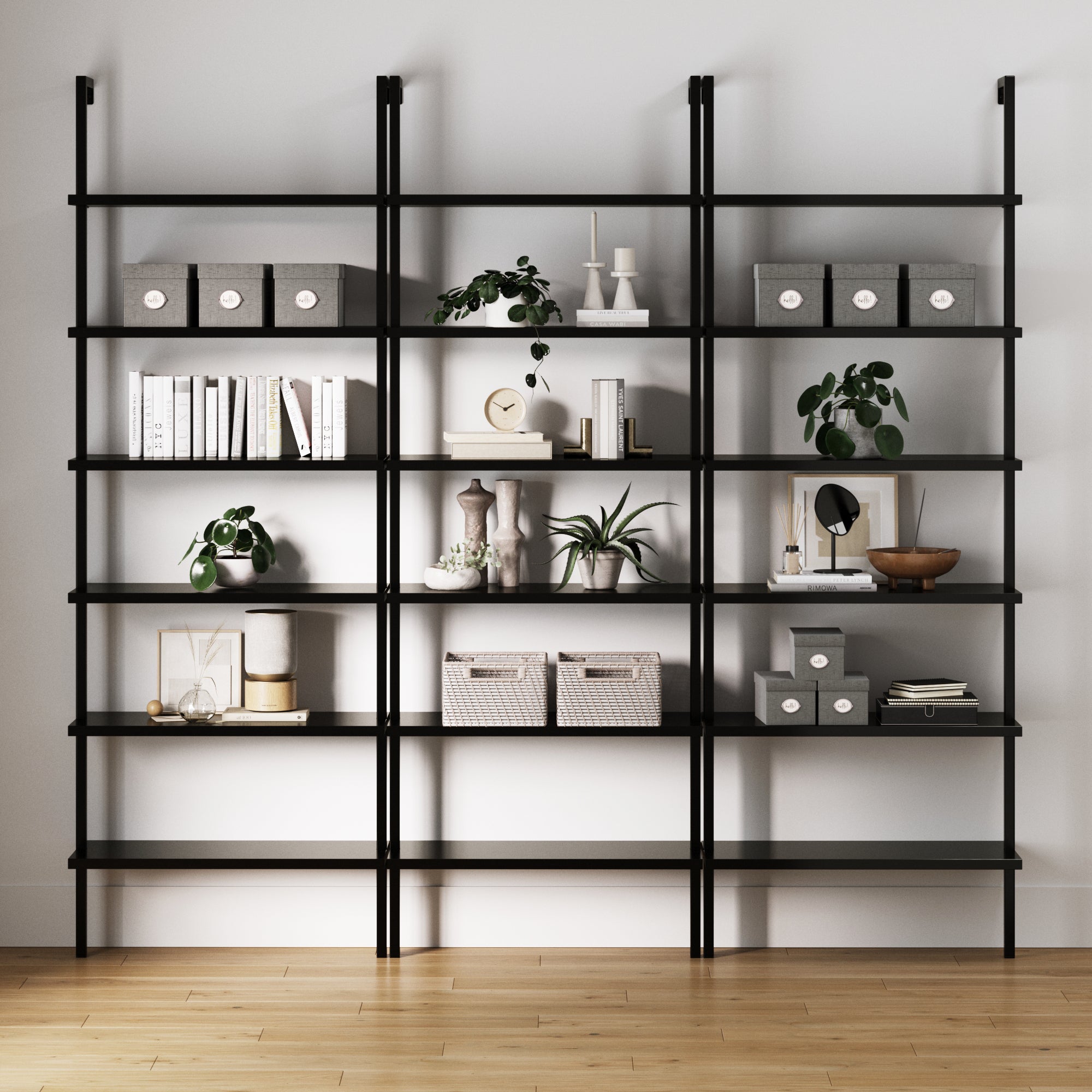 6 - Shelf Wall Mount Bookshelf Black (Set of 3) - Nathan James
