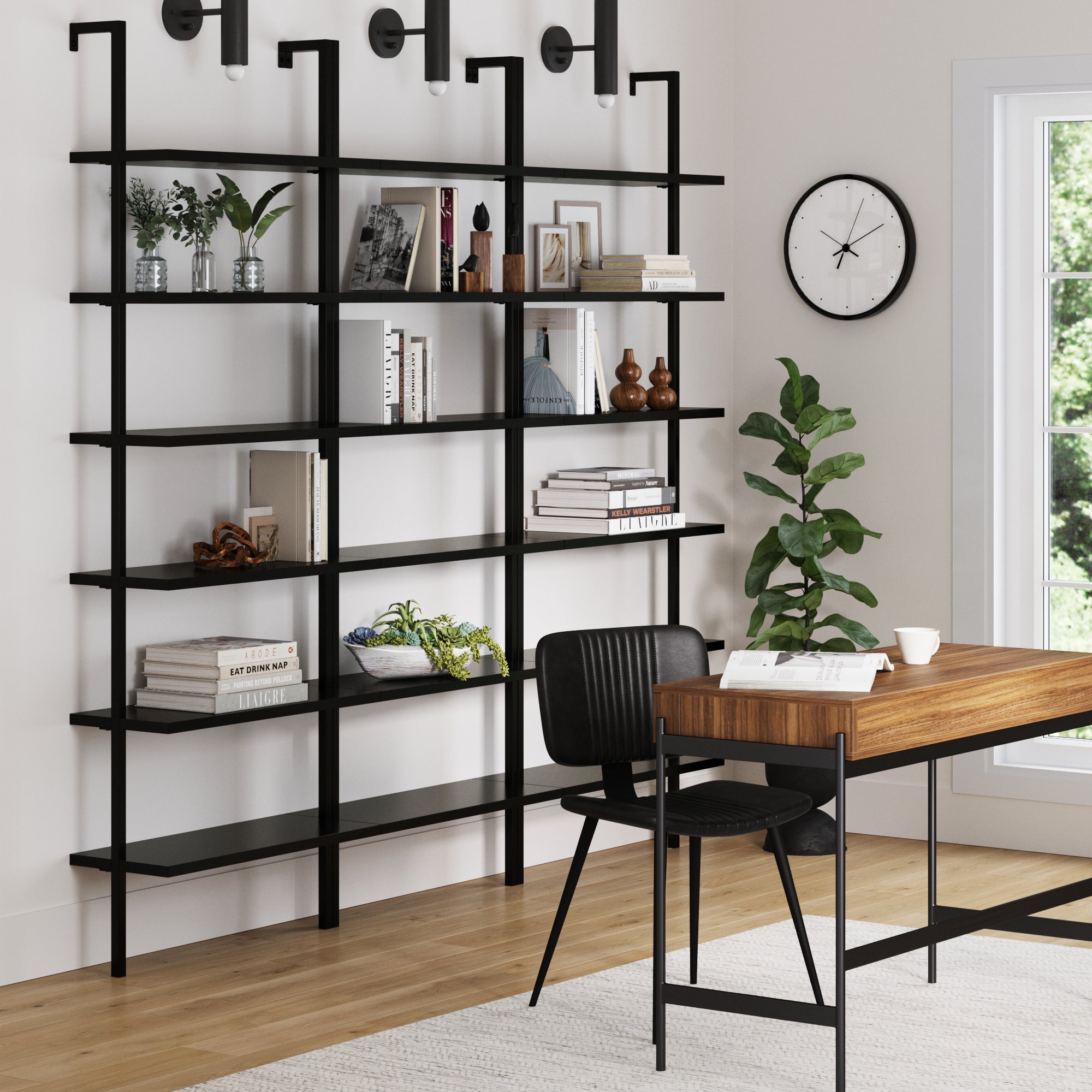6 - Shelf Wall Mount Bookshelf Black (Set of 3) - Nathan James