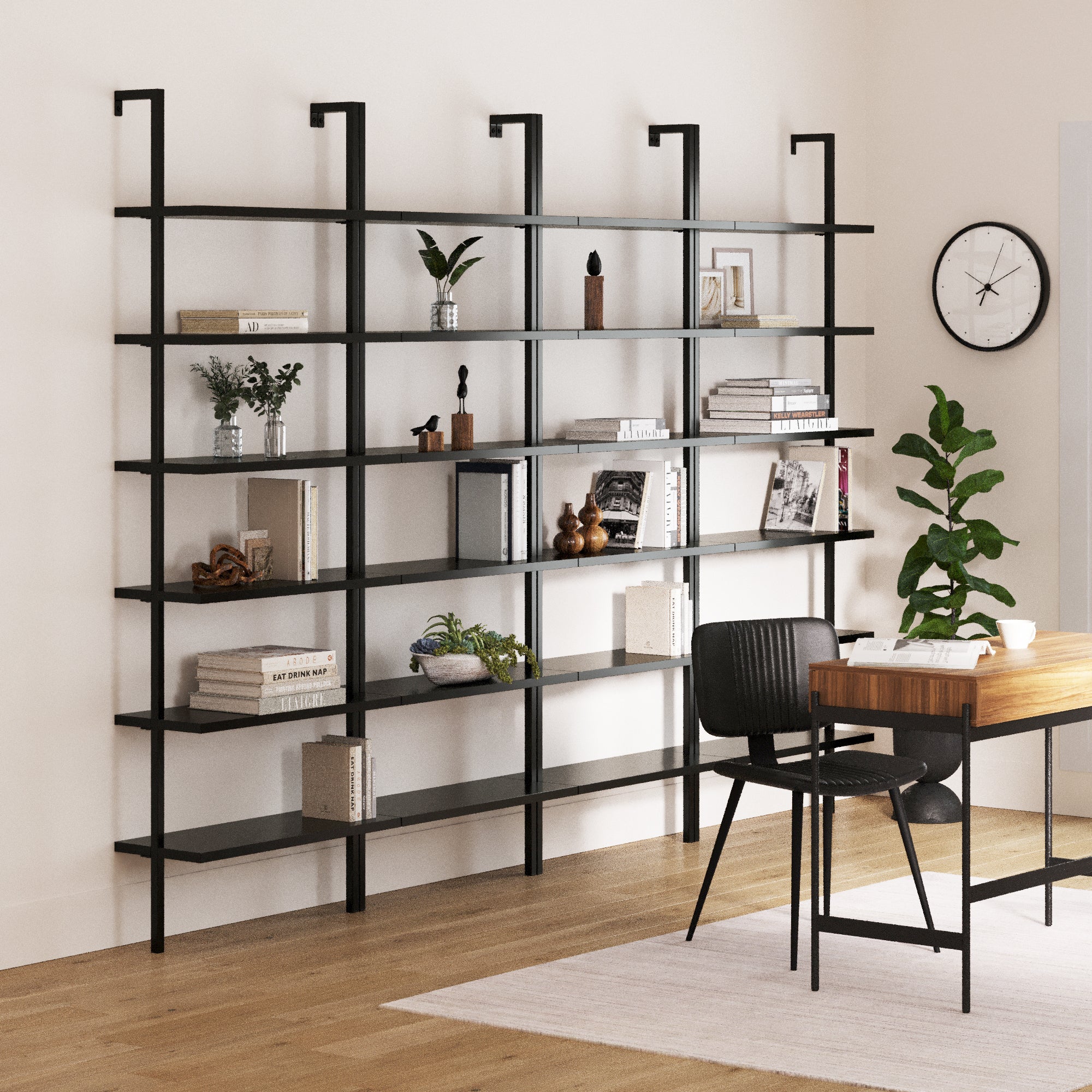 6 - Shelf Wall Mount Bookshelf Black (Set of 4) - Nathan James