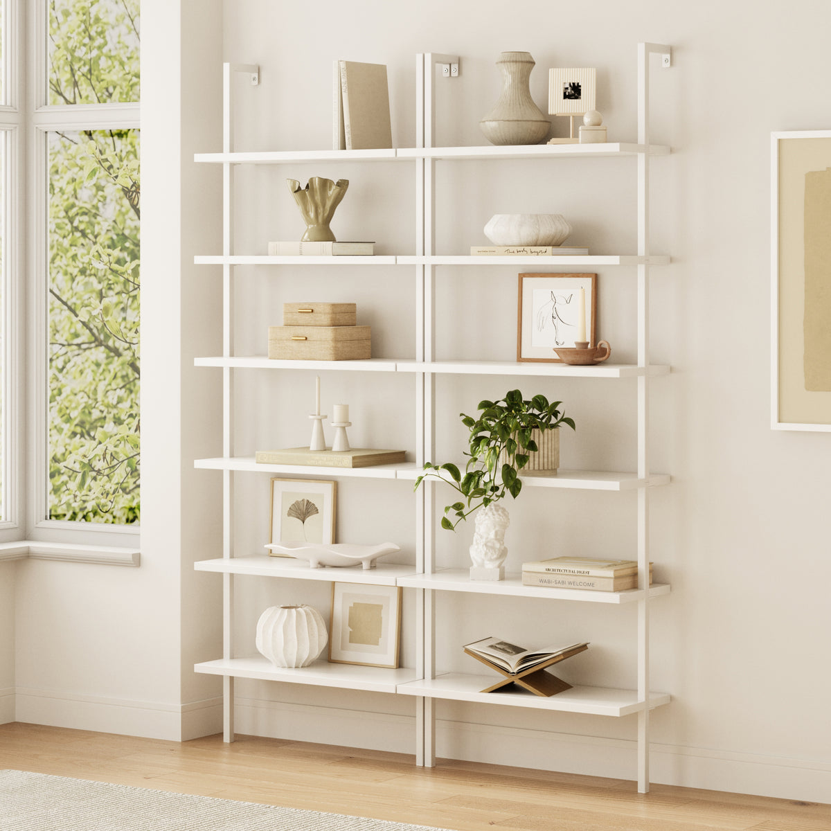 6-Shelf Ladder Bookshelf White (Set of 2) - Nathan James