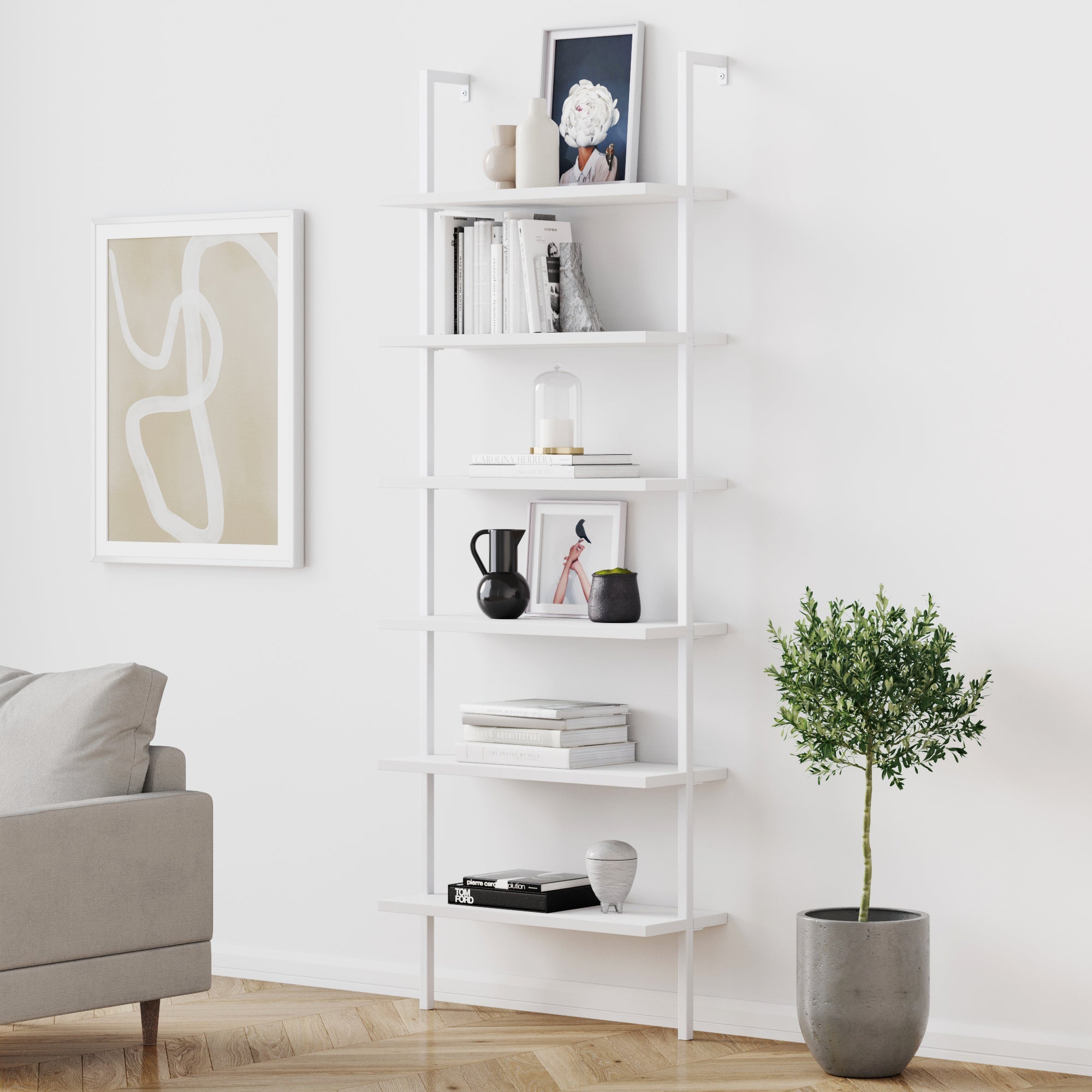 6 - Shelf Ladder Bookshelf White - Nathan James