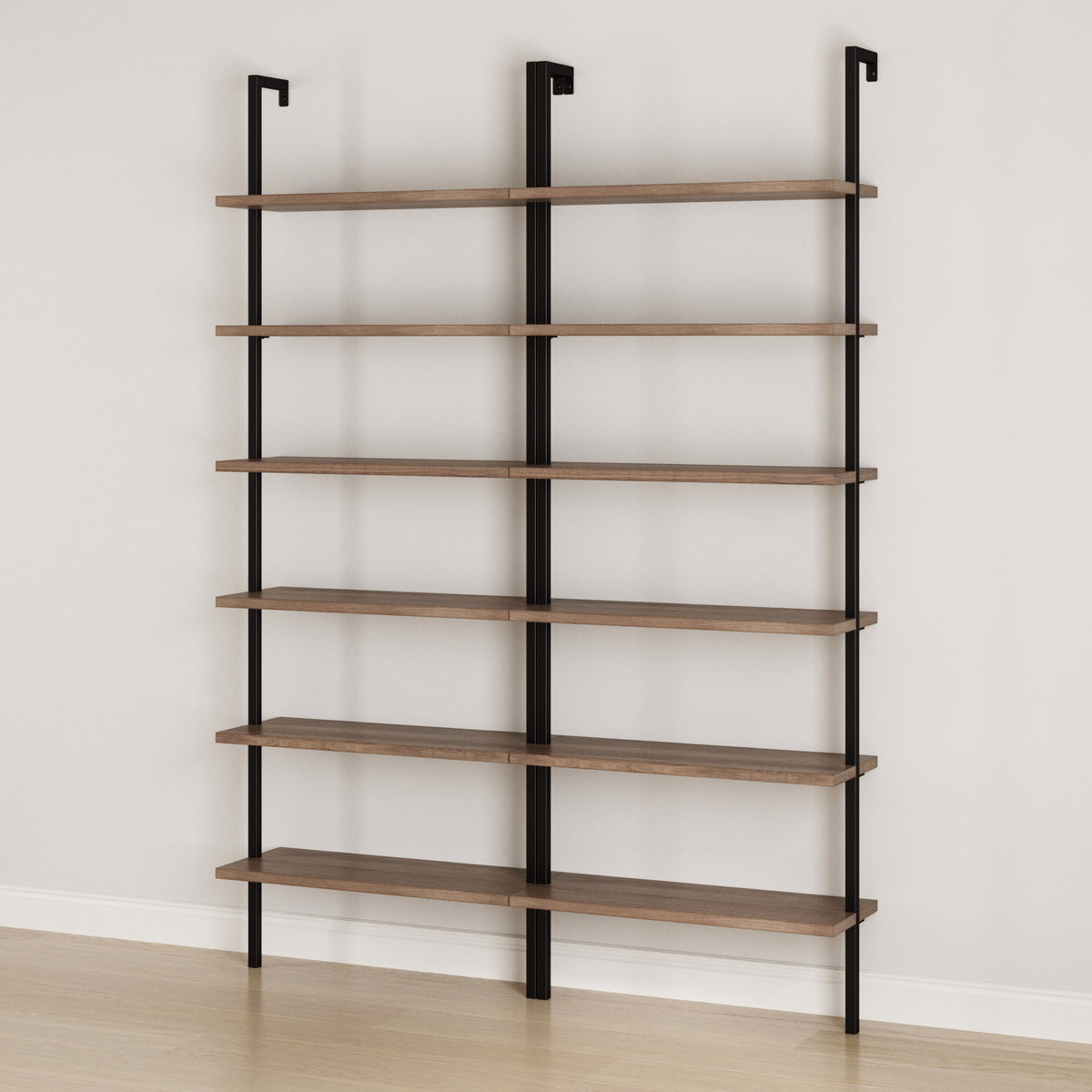 6-Shelf Bookcase Oak Matte Black (Set of 2) - Nathan James