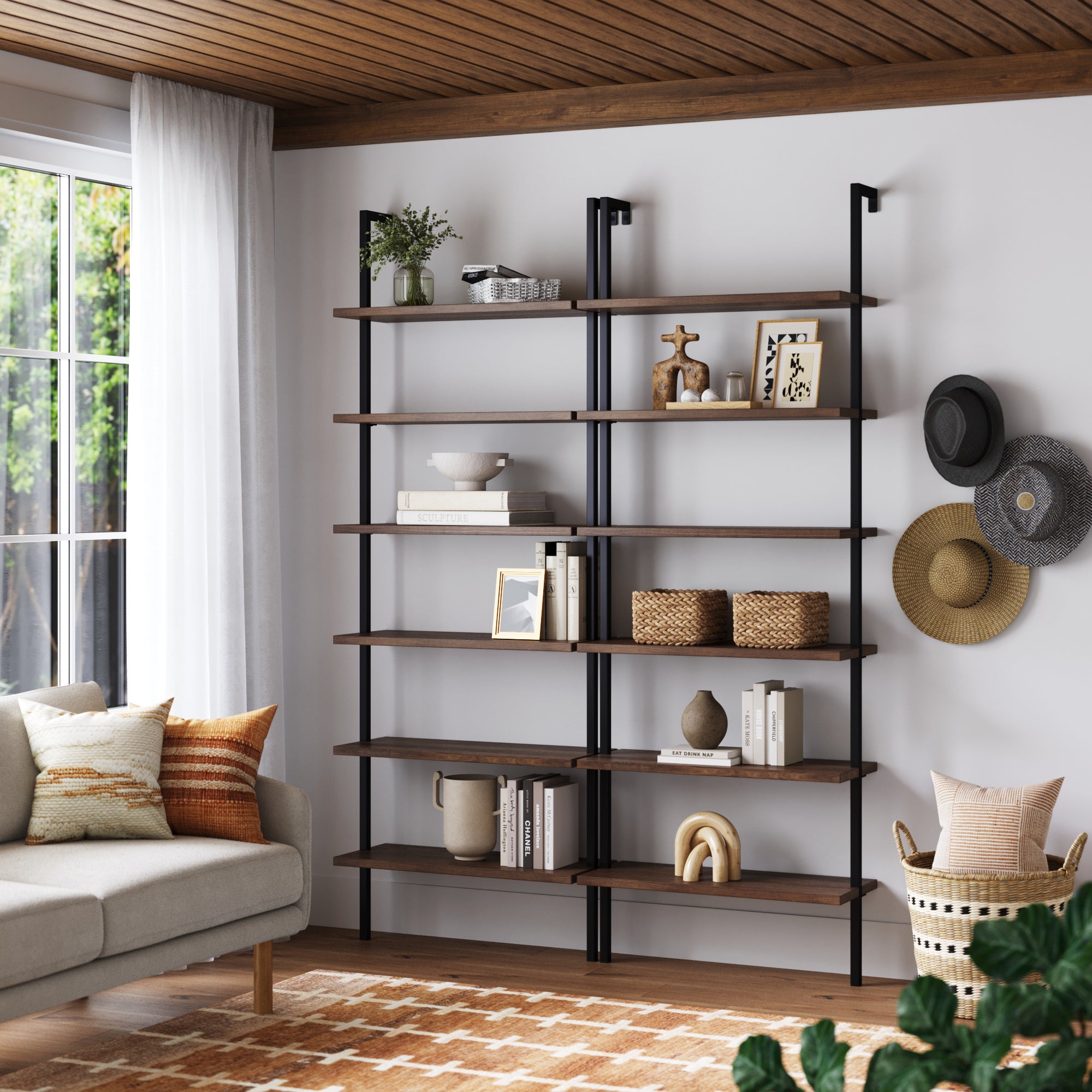 6 - Shelf Bookcase Oak Matte Black (Set of 2) - Nathan James