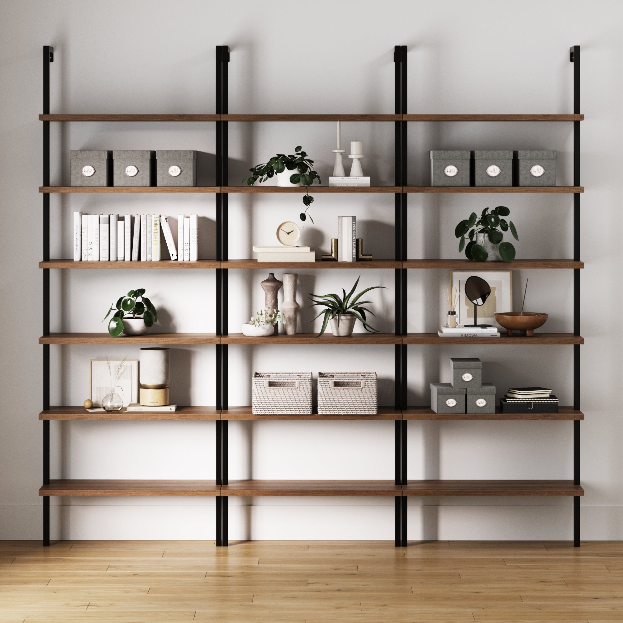6 - Shelf Bookcase Oak Matte Black (Set of 3) - Nathan James