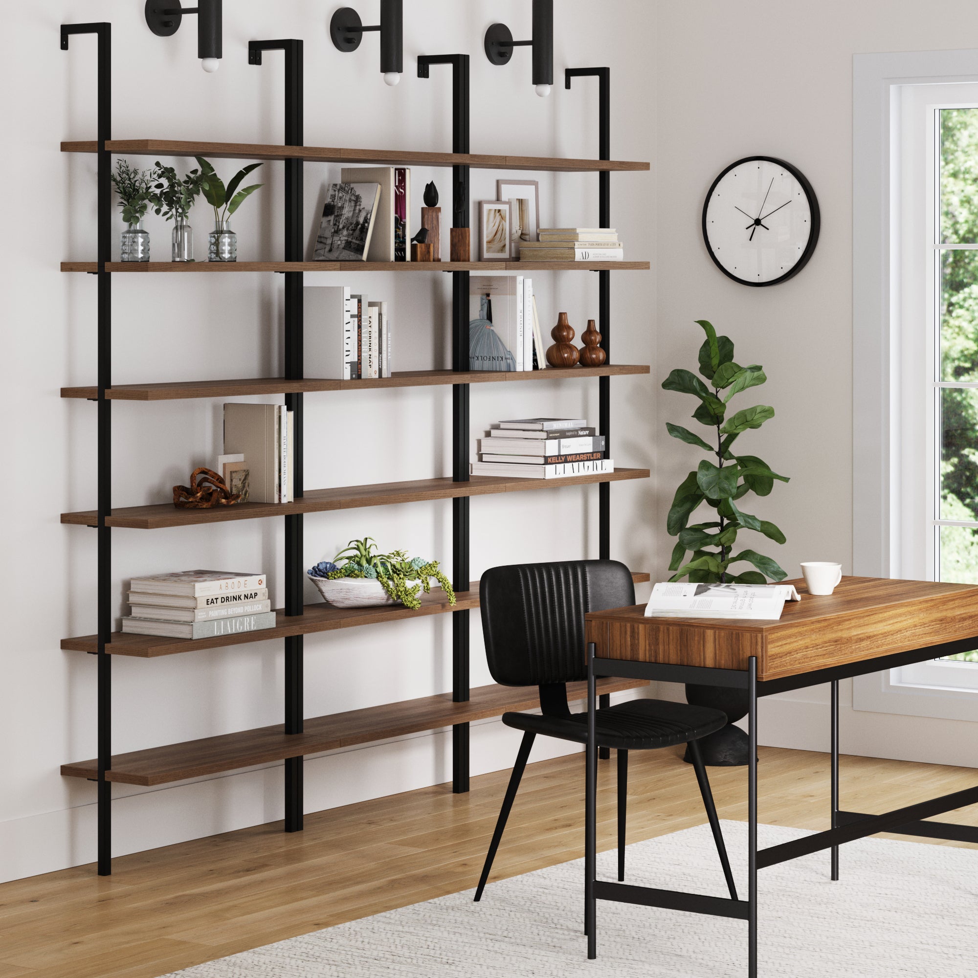 6 - Shelf Bookcase Oak Matte Black (Set of 3) - Nathan James