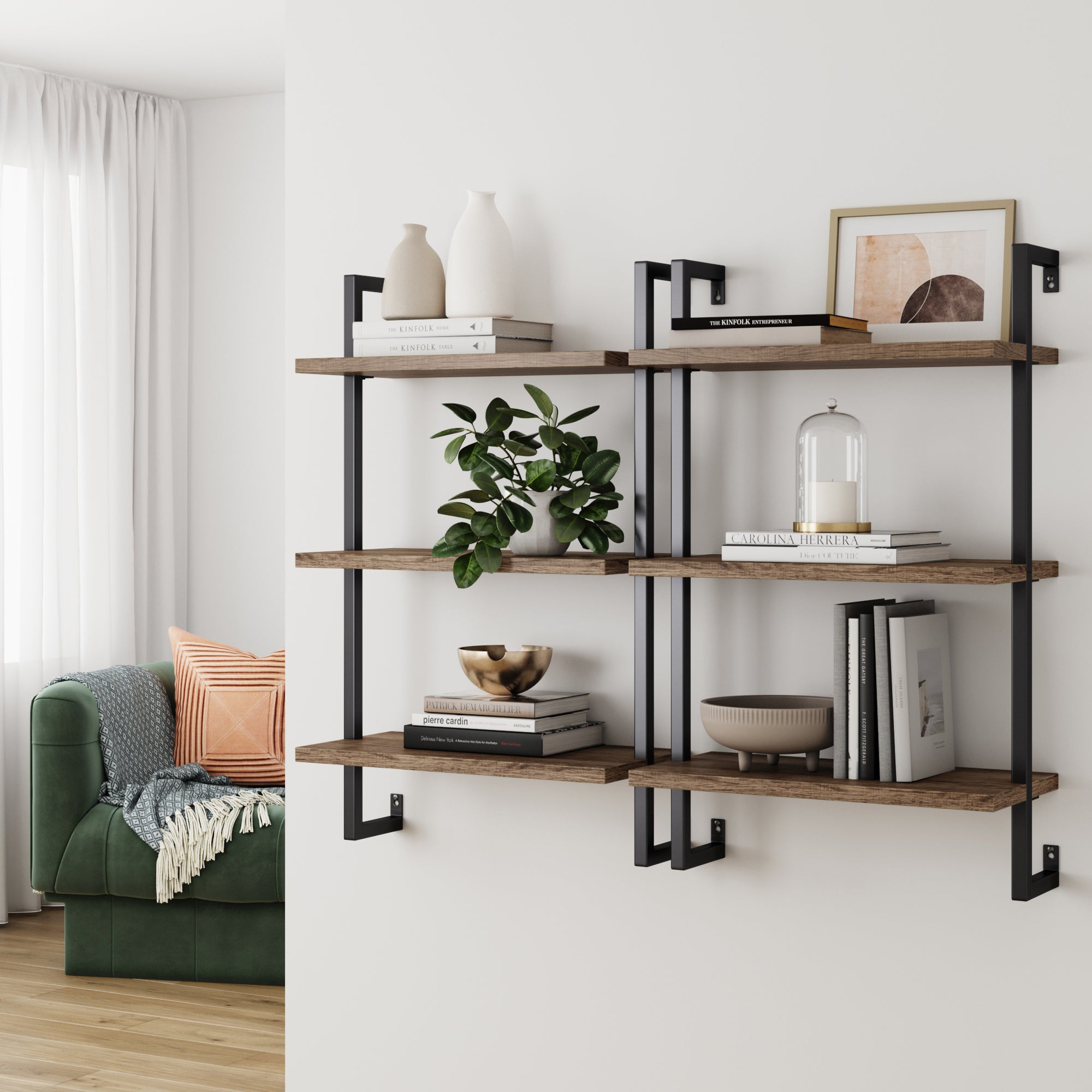 3 - Shelf Ladder Bookshelf Oak Matte Black (Set of 2) - Nathan James