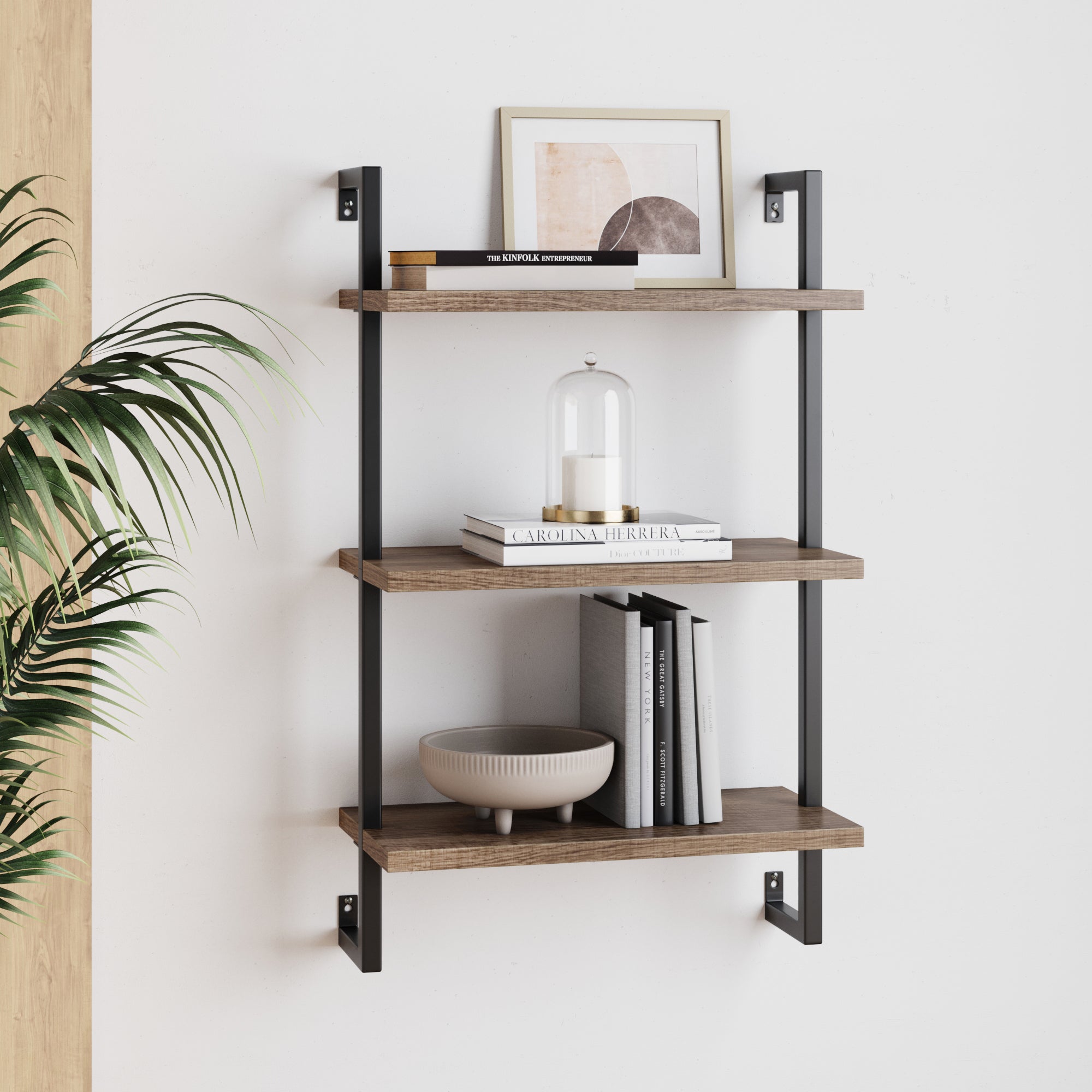 Wood & Metal 3 - Shelf Floating Bookshelf Oak - Nathan James