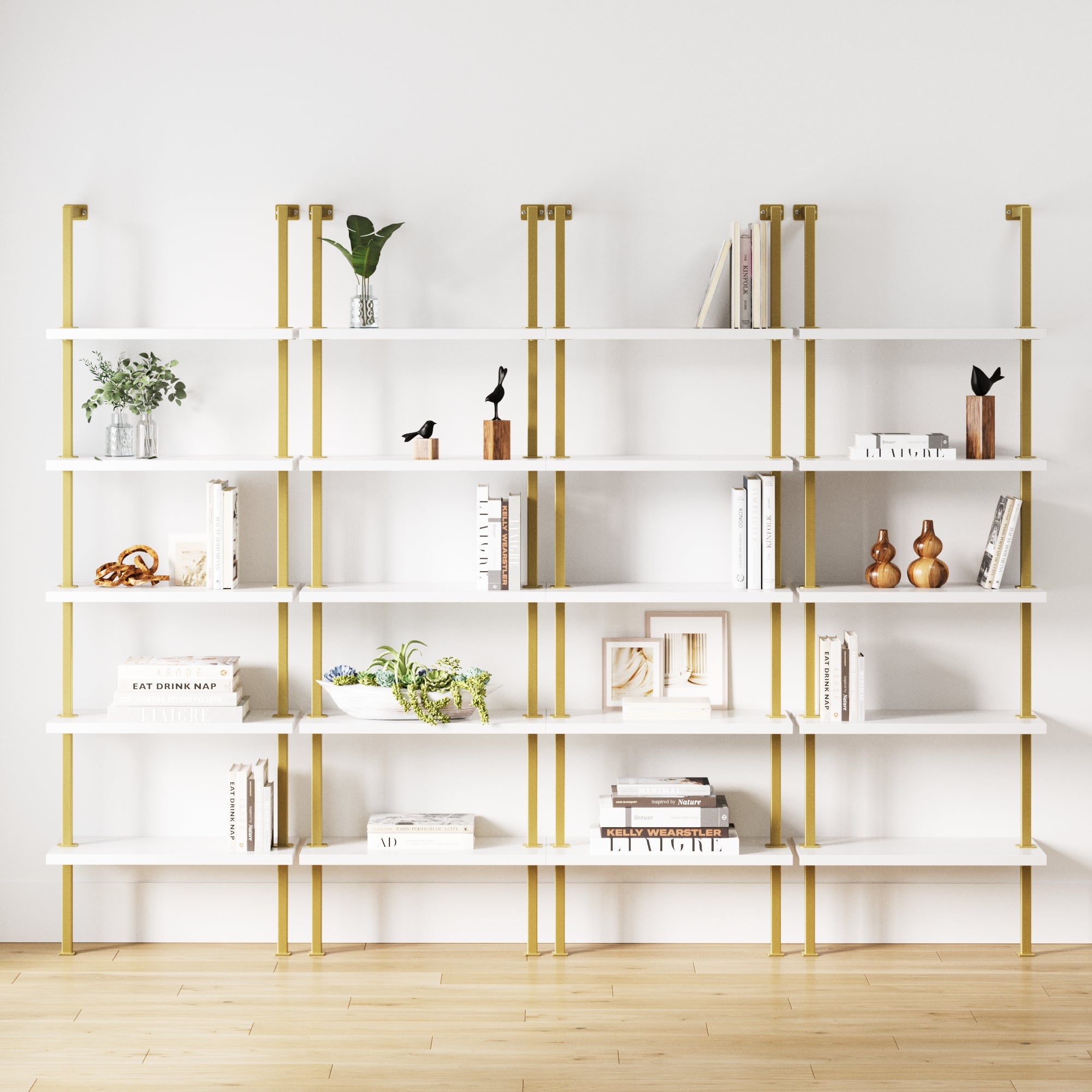 5 - Shelf Ladder Wall Bookshelves White Gold (Set of 4) - Nathan James
