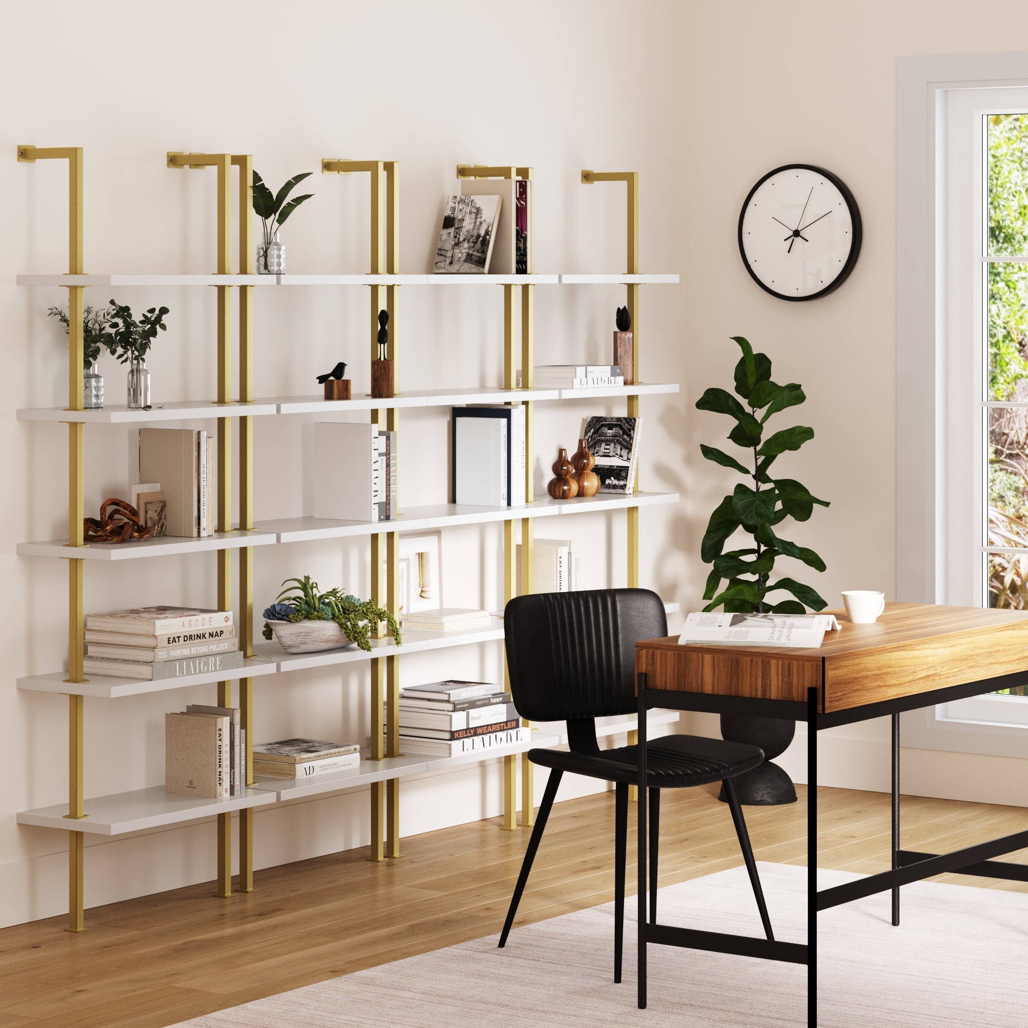 5 - Shelf Ladder Wall Bookshelves White Gold (Set of 4) - Nathan James