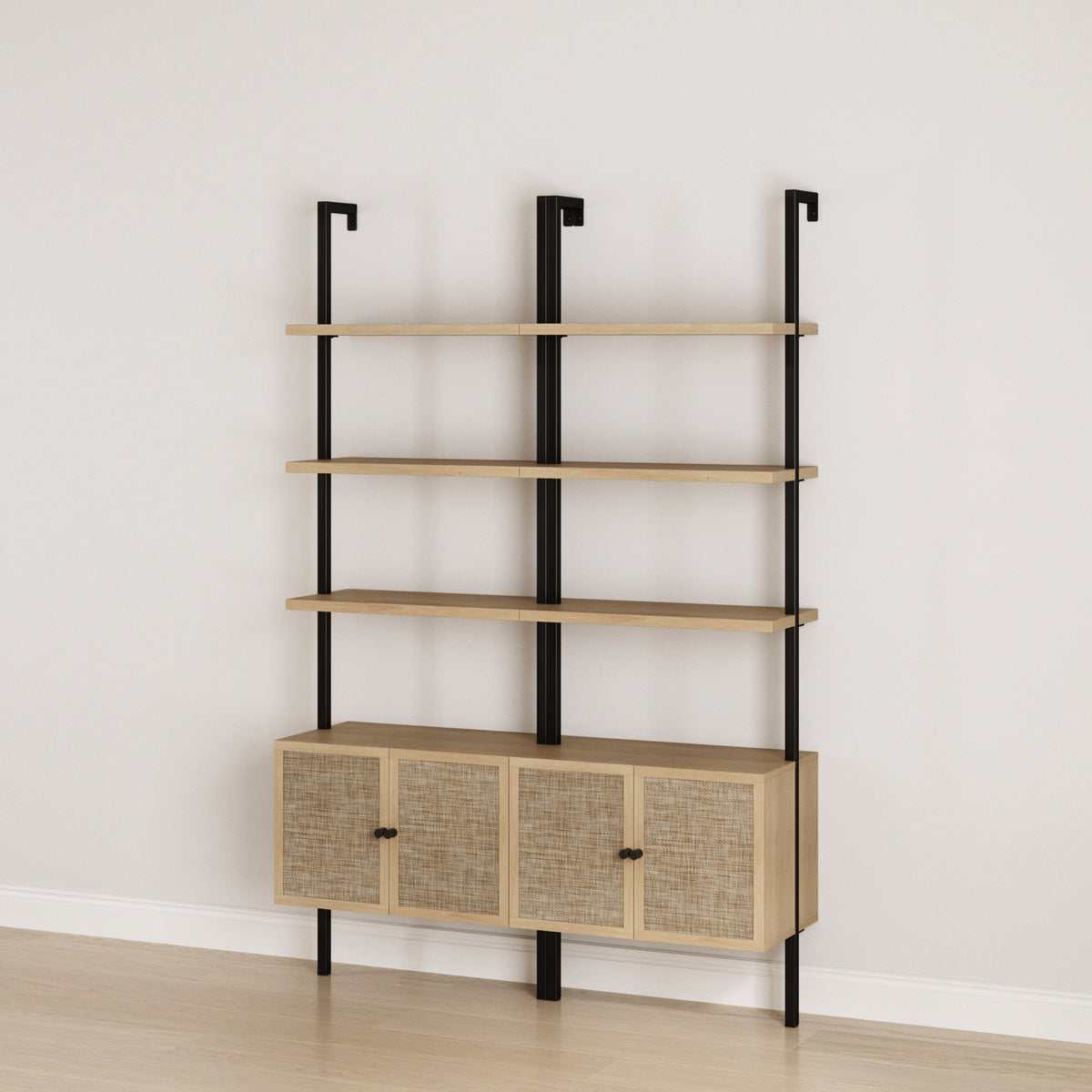 Rattan Ladder Wall Bookshelves with Doors Light Oak (Set of 2) - Nathan James