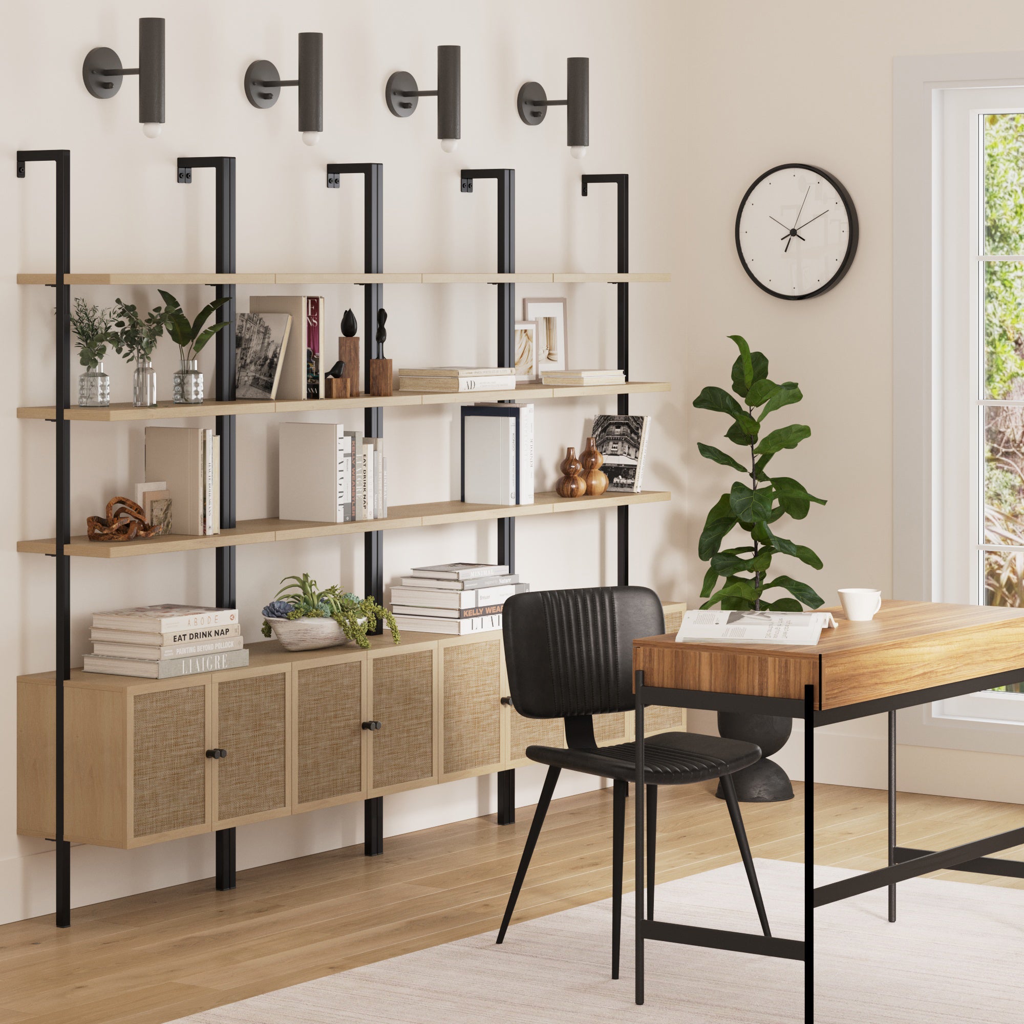 Rattan Ladder Wall Bookshelves with Doors Light Oak (Set of 4) - Nathan James