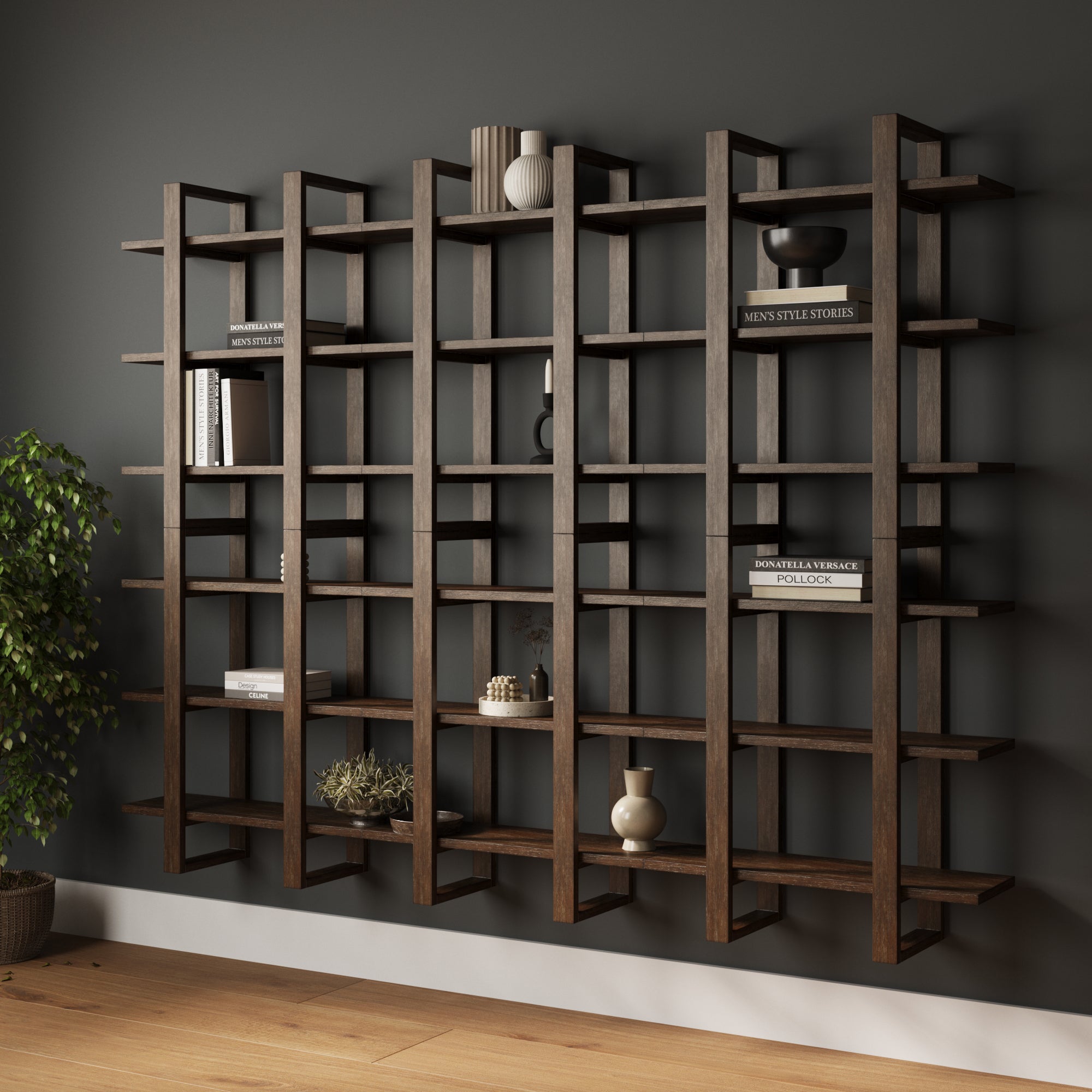 Solid Wood Wall Shelves Dark Brown (Set of 6) - Nathan James