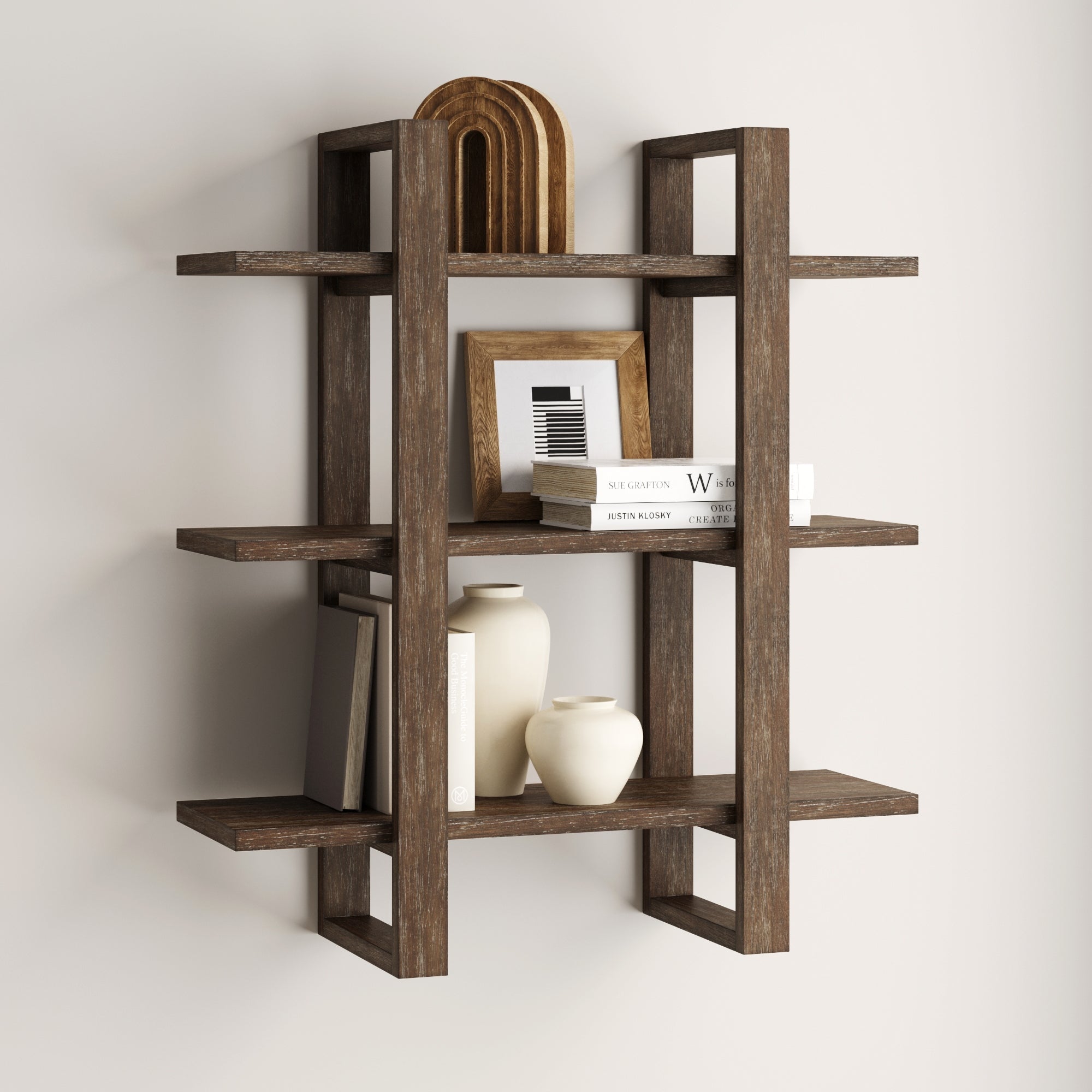 Solid Wood Adjustable Wall Shelf Dark Brown - Nathan James