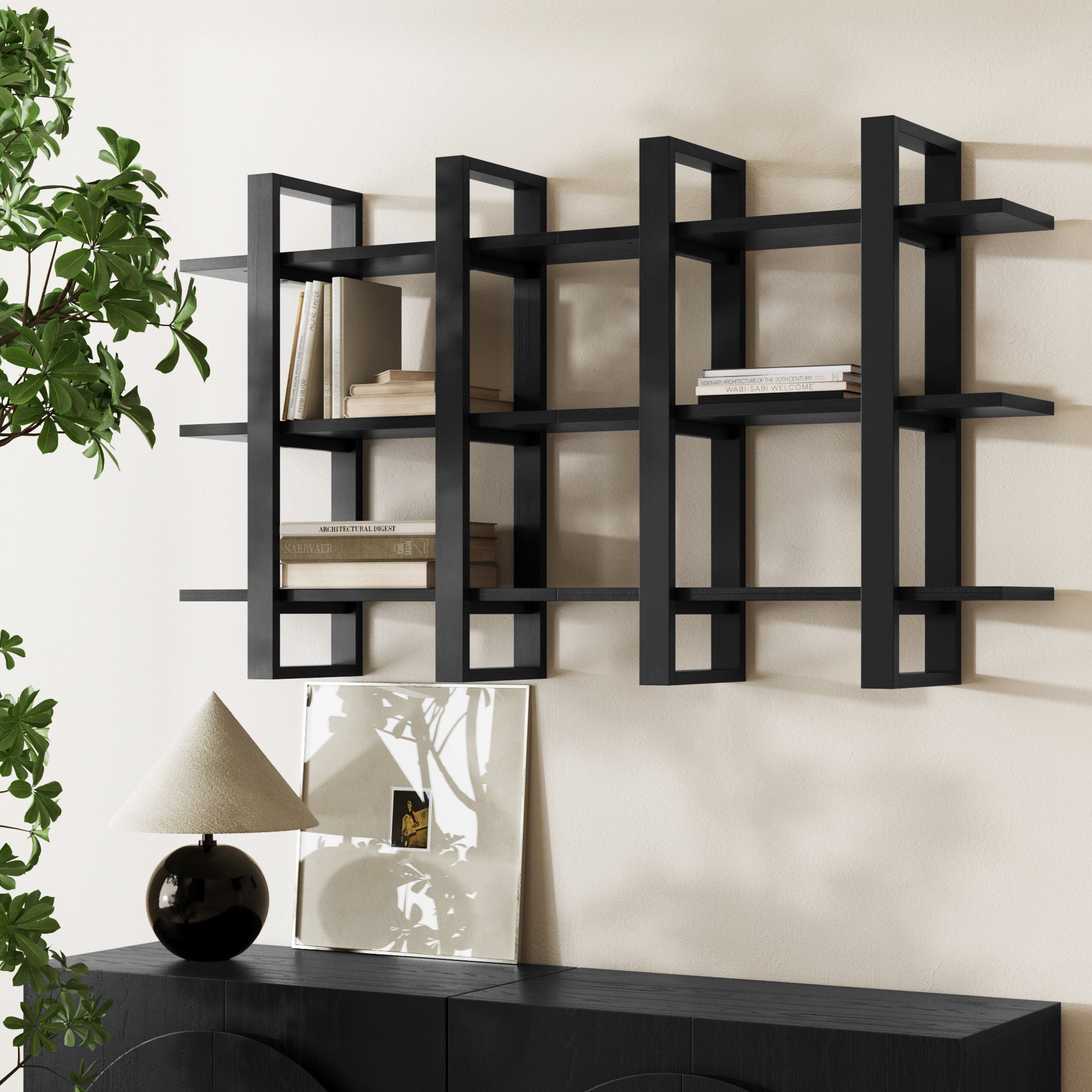 Solid Wood Modular Floating Wall Shelf Black Oak (Set of 2) - Nathan James
