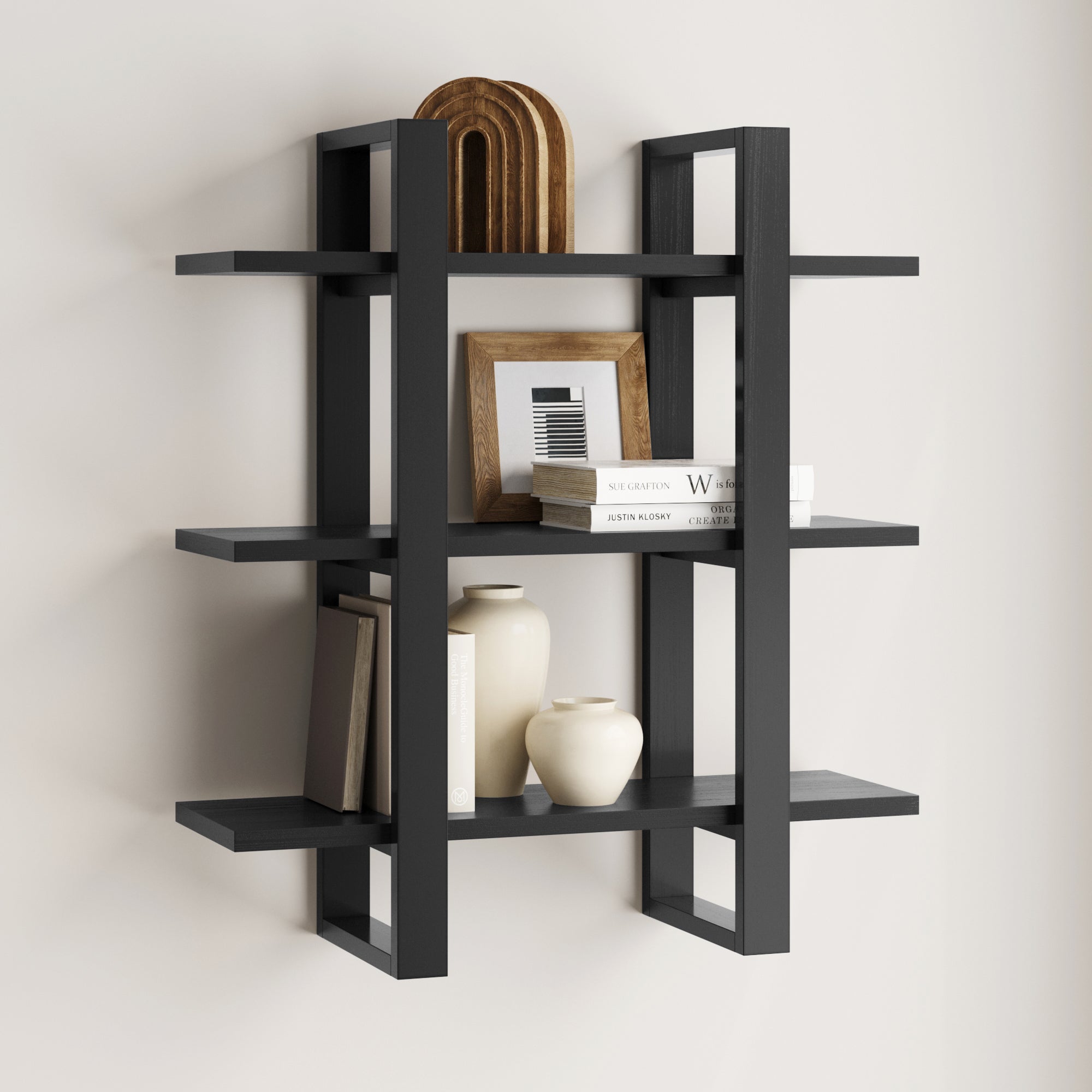 Solid Wood Modular Floating Wall Shelf Black Oak - Nathan James