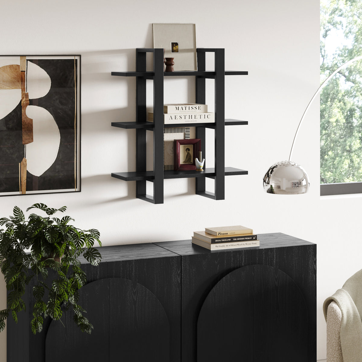 Solid Wood Modular Floating Wall Shelf Black Oak - Nathan James