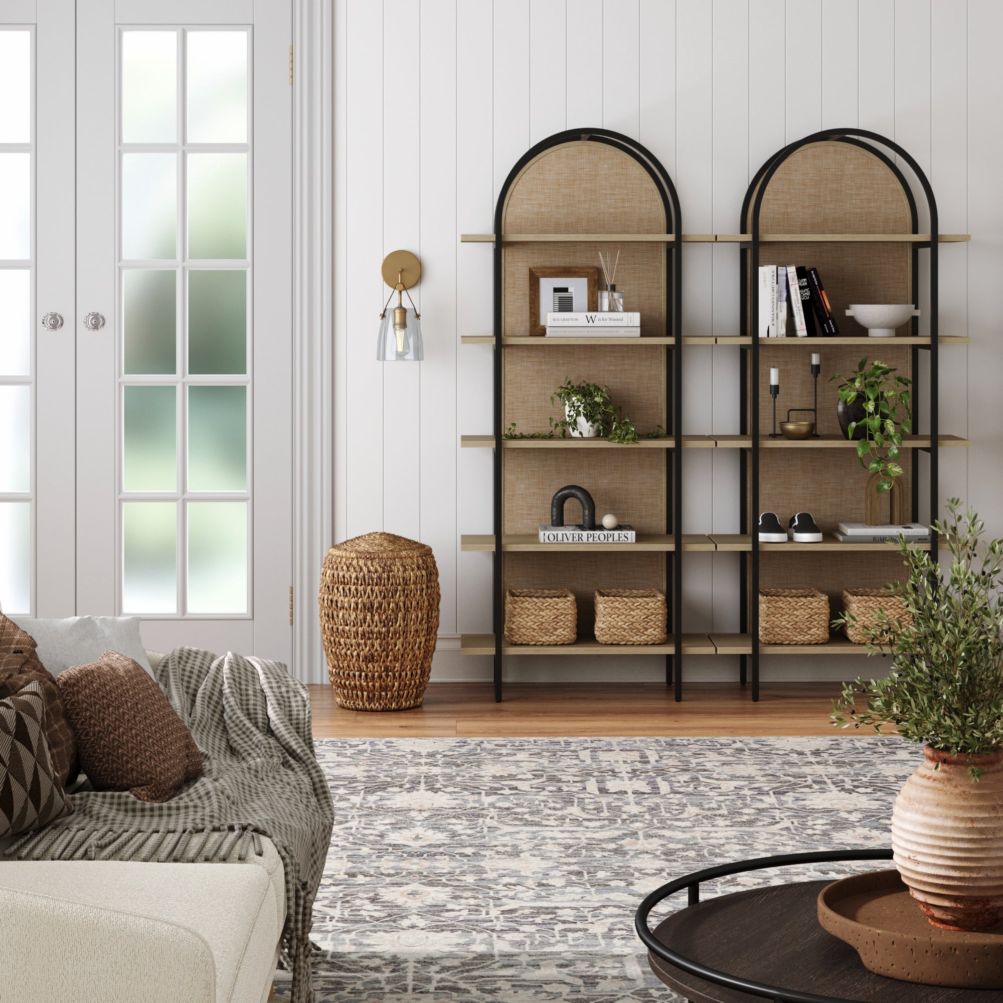 Boho Rattan & Wood Arched Bookshelves (Set of 2) - Nathan James