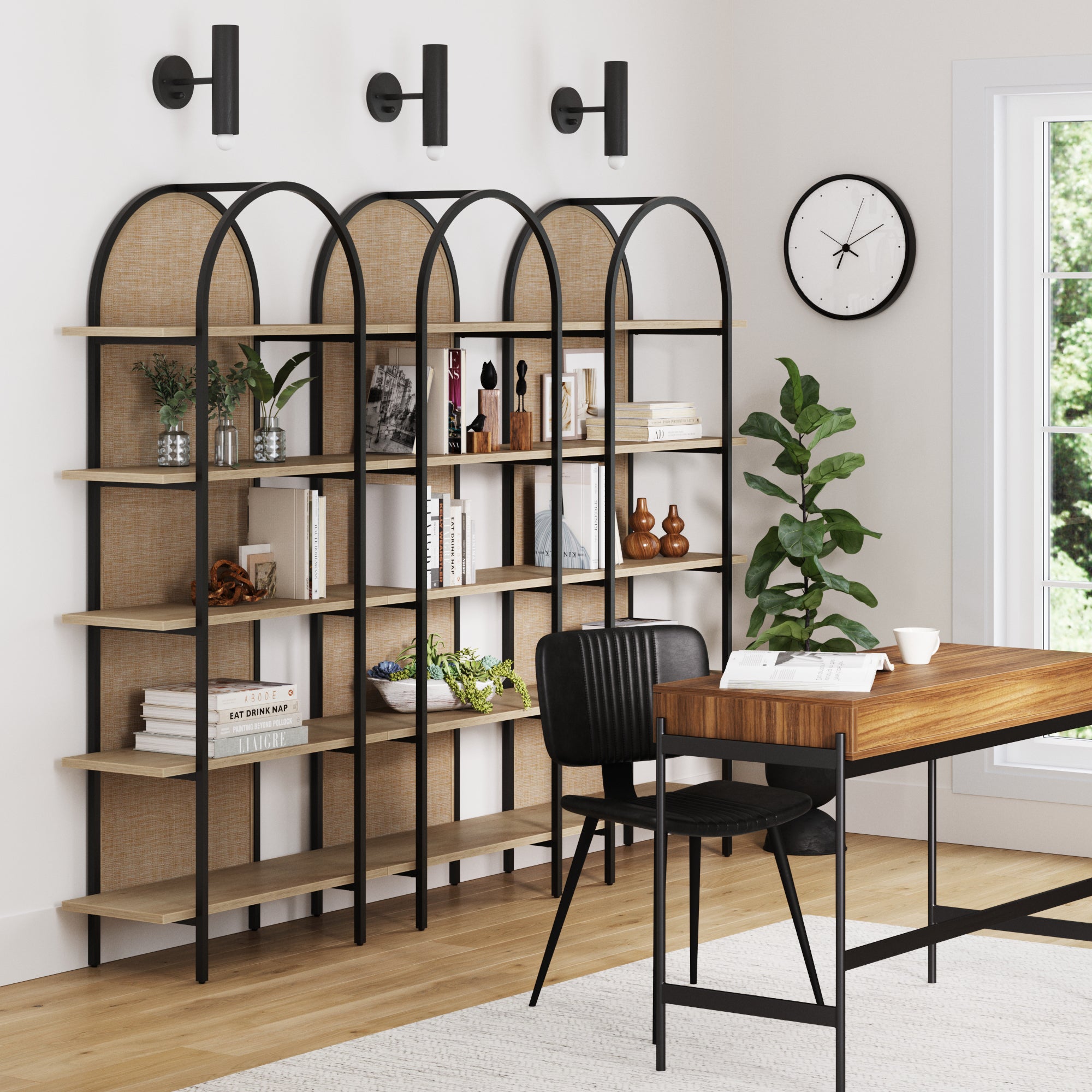 Boho Rattan & Wood Arched Bookshelves (Set of 3) - Nathan James