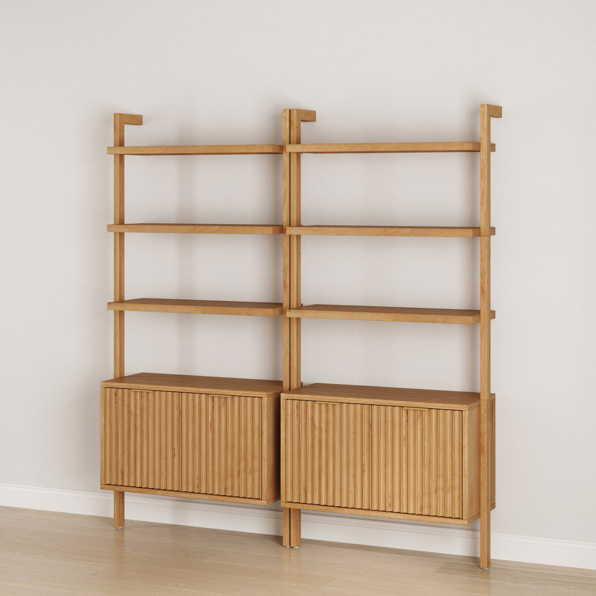 Mid-Century Fluted Wall Bookshelves with Doors Warm Pine (Set of 2) - Nathan James