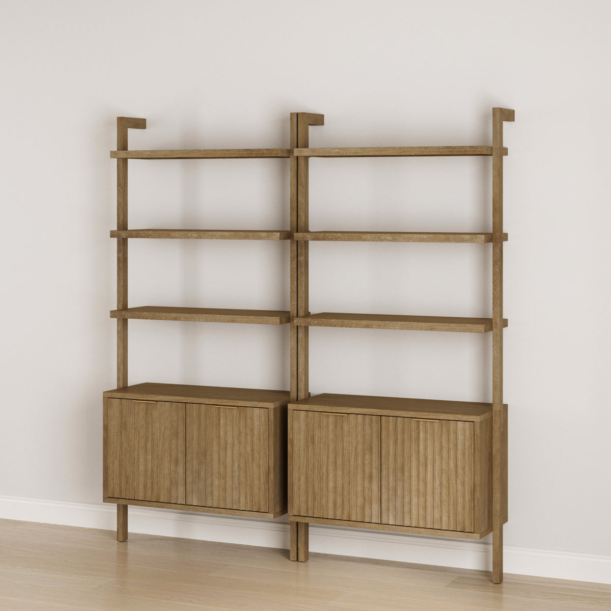 Mid-Century Fluted Wall Bookshelves with Doors Light Brown (Set of 2) - Nathan James