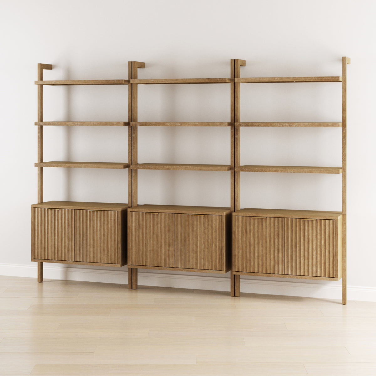 Mid-Century Fluted Wall Bookshelves with Doors Light Brown (Set of 3) - Nathan James