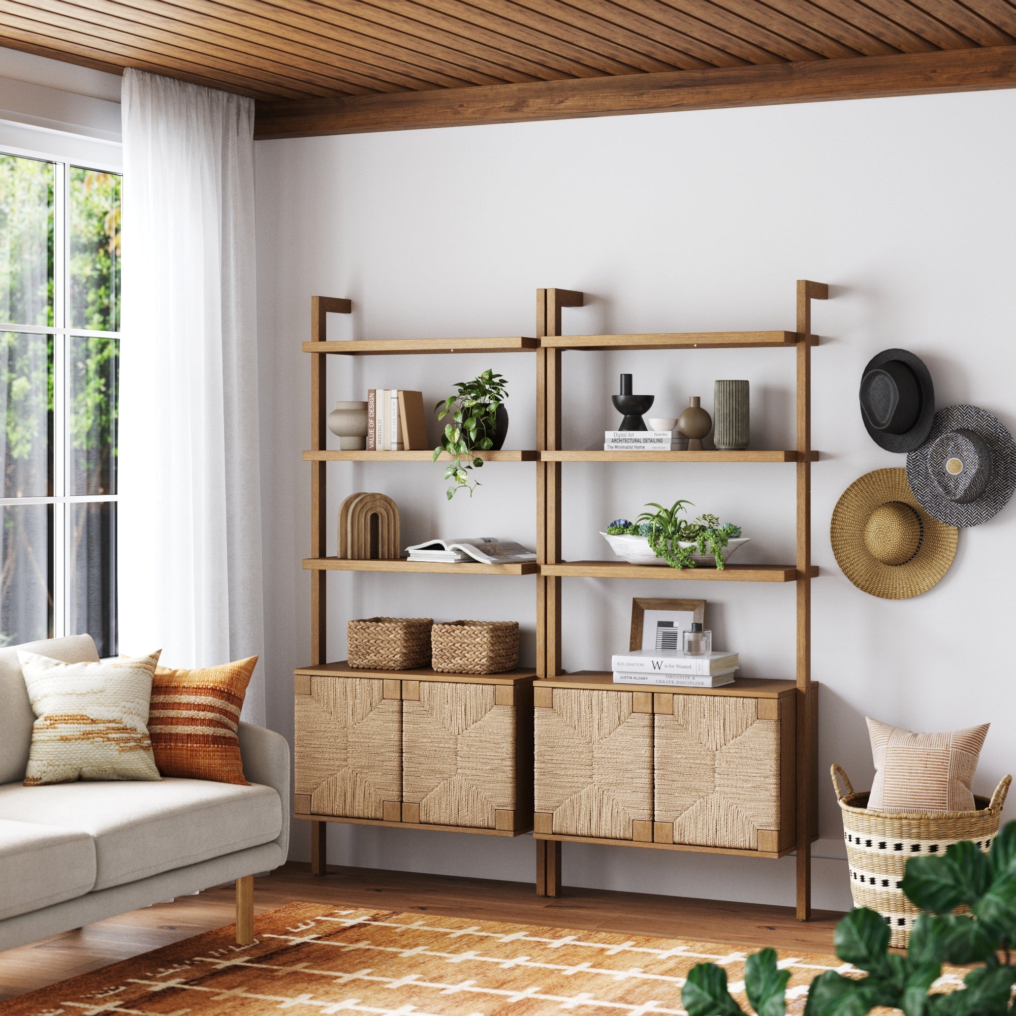 Seagrass Wall Bookshelves with Doors Light Brown (Set of 2) - Nathan James