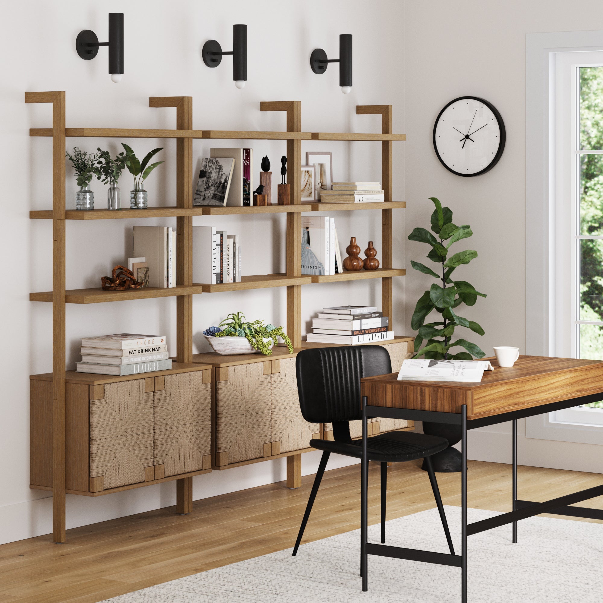 Seagrass Wall Bookshelves with Doors Light Brown (Set of 3) - Nathan James