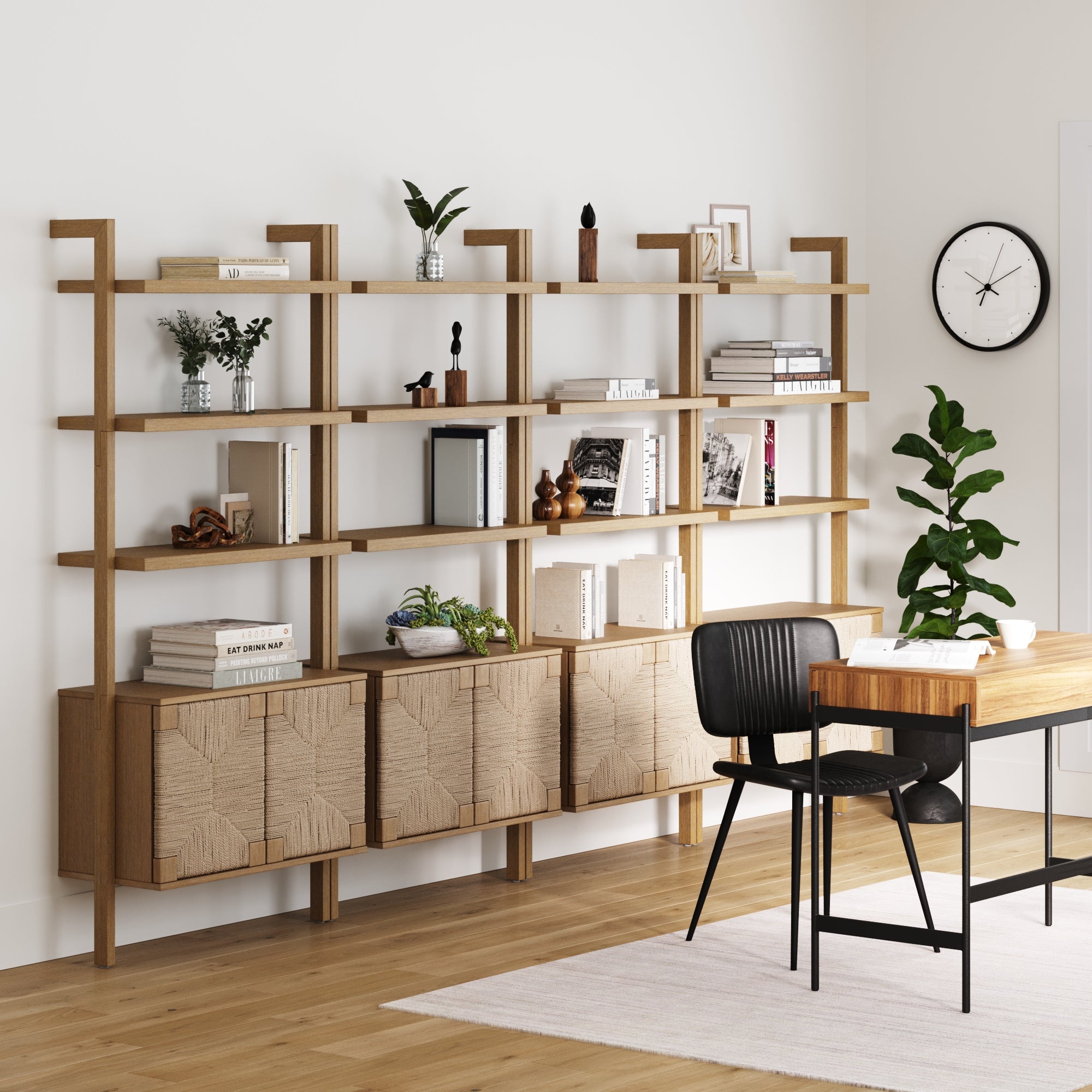 Seagrass Wall Bookshelves with Doors Light Brown (Set of 4) - Nathan James