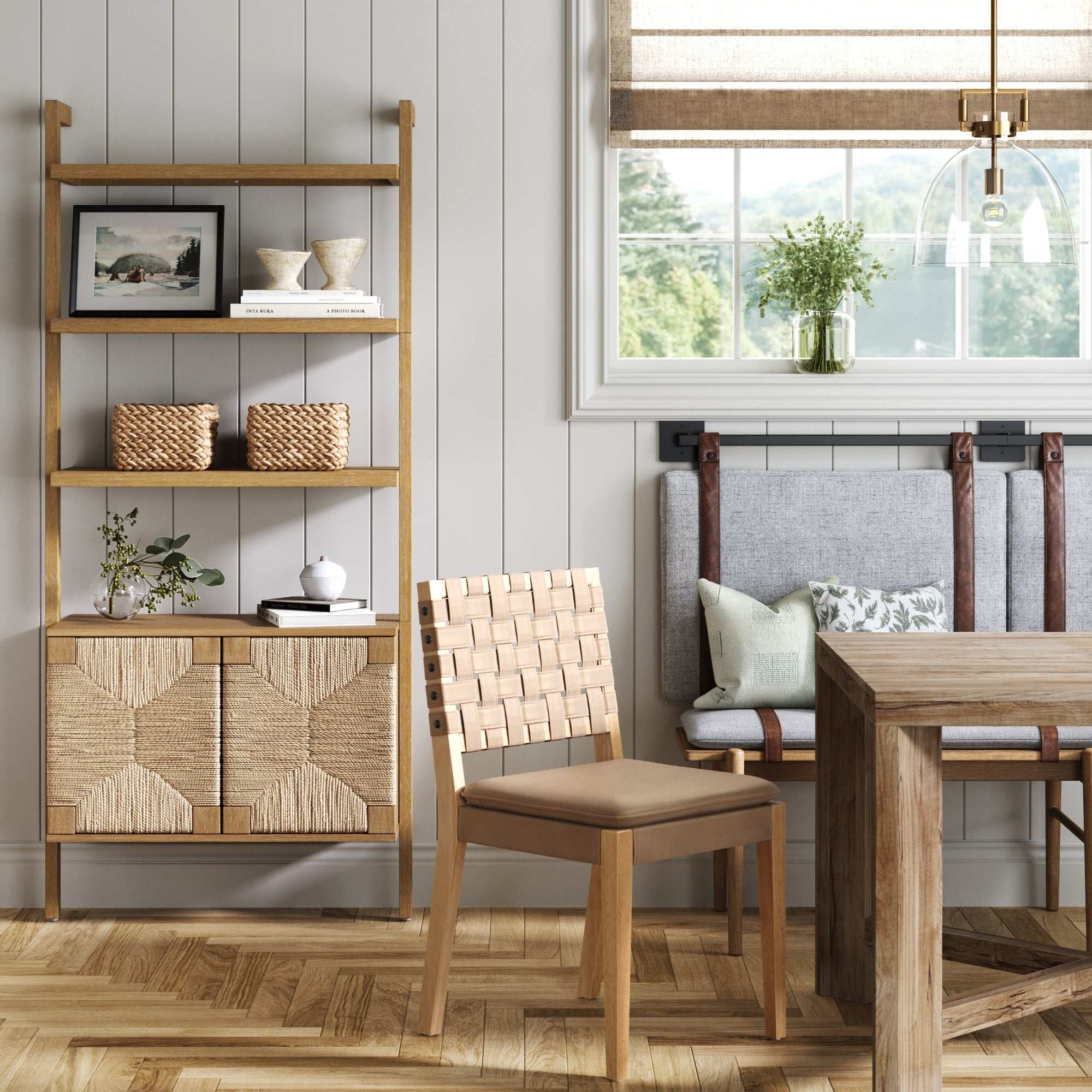 Seagrass Wall Bookshelf with Doors Light Brown - Nathan James