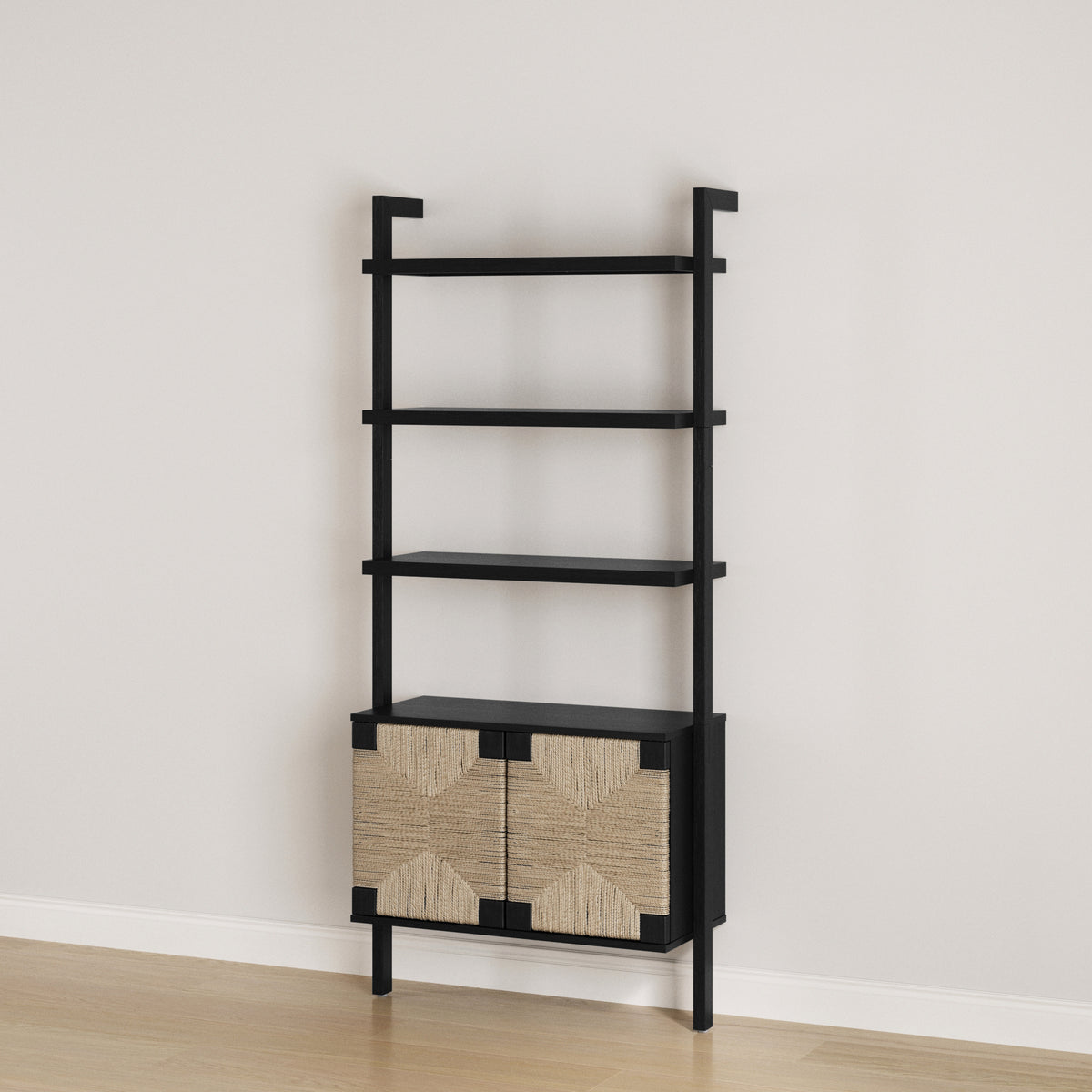 Seagrass Wall Bookshelf with Doors Black - Nathan James
