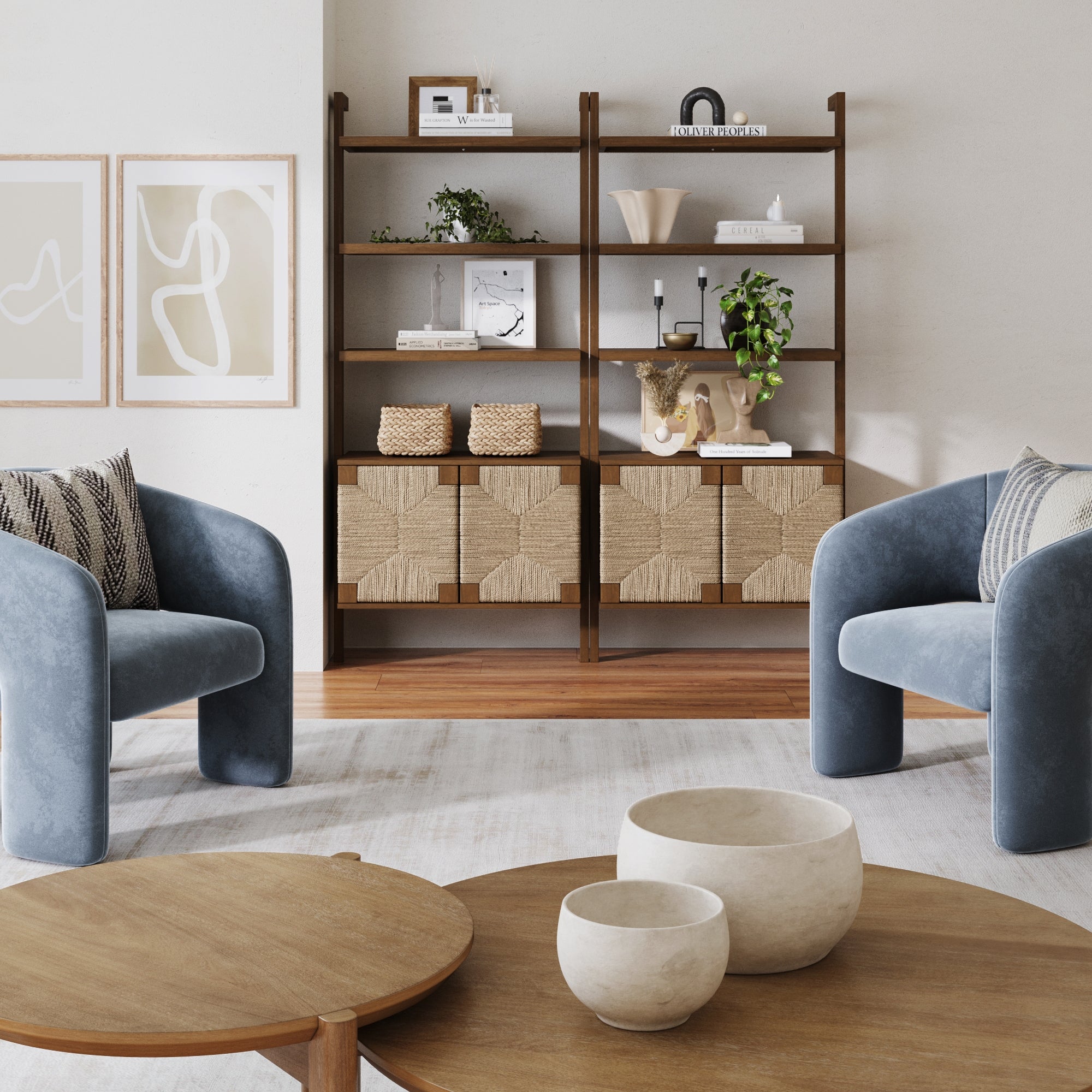 Seagrass Wall Bookshelves with Doors Dark Brown (Set of 2) - Nathan James