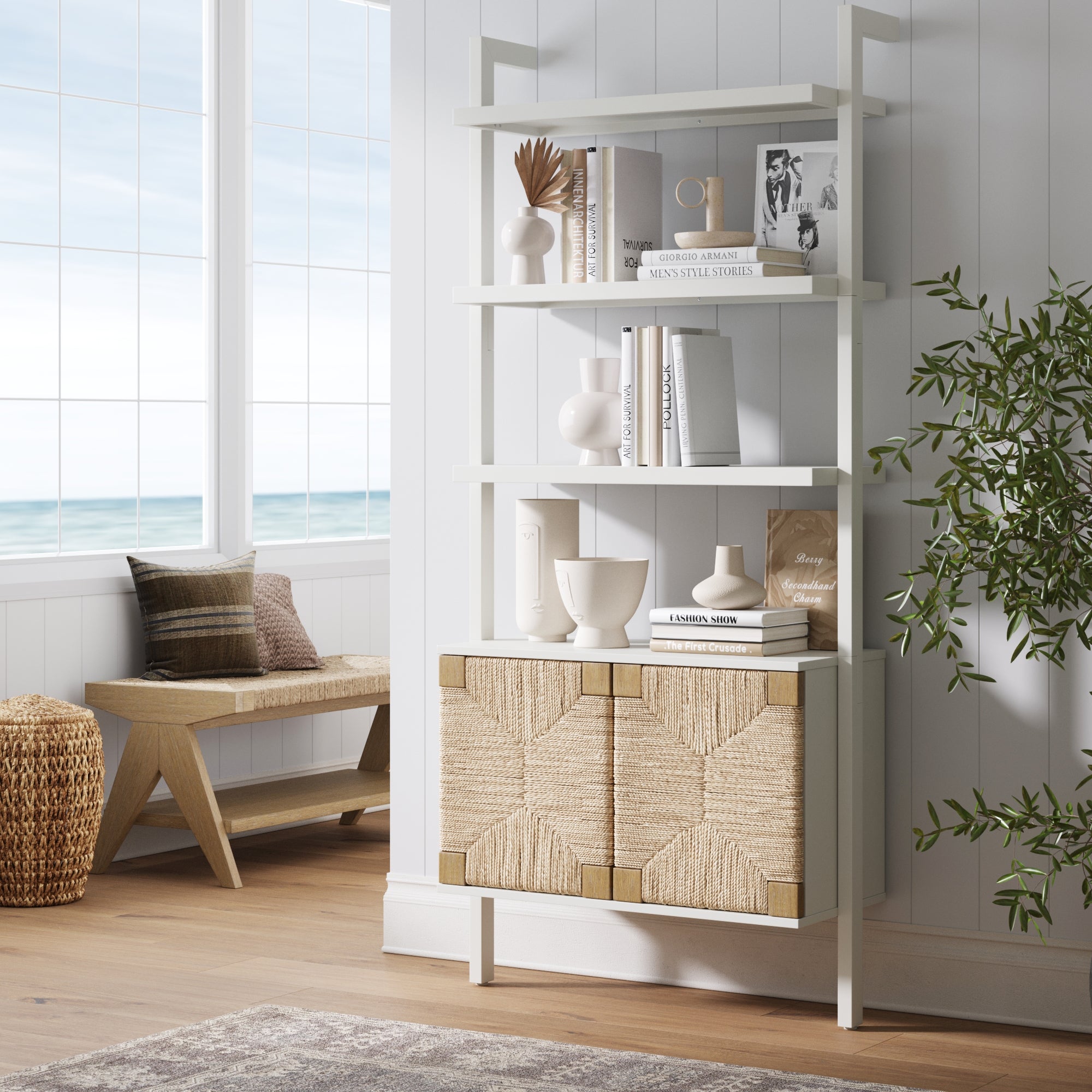 Seagrass Wall Bookshelf with Doors White - Nathan James