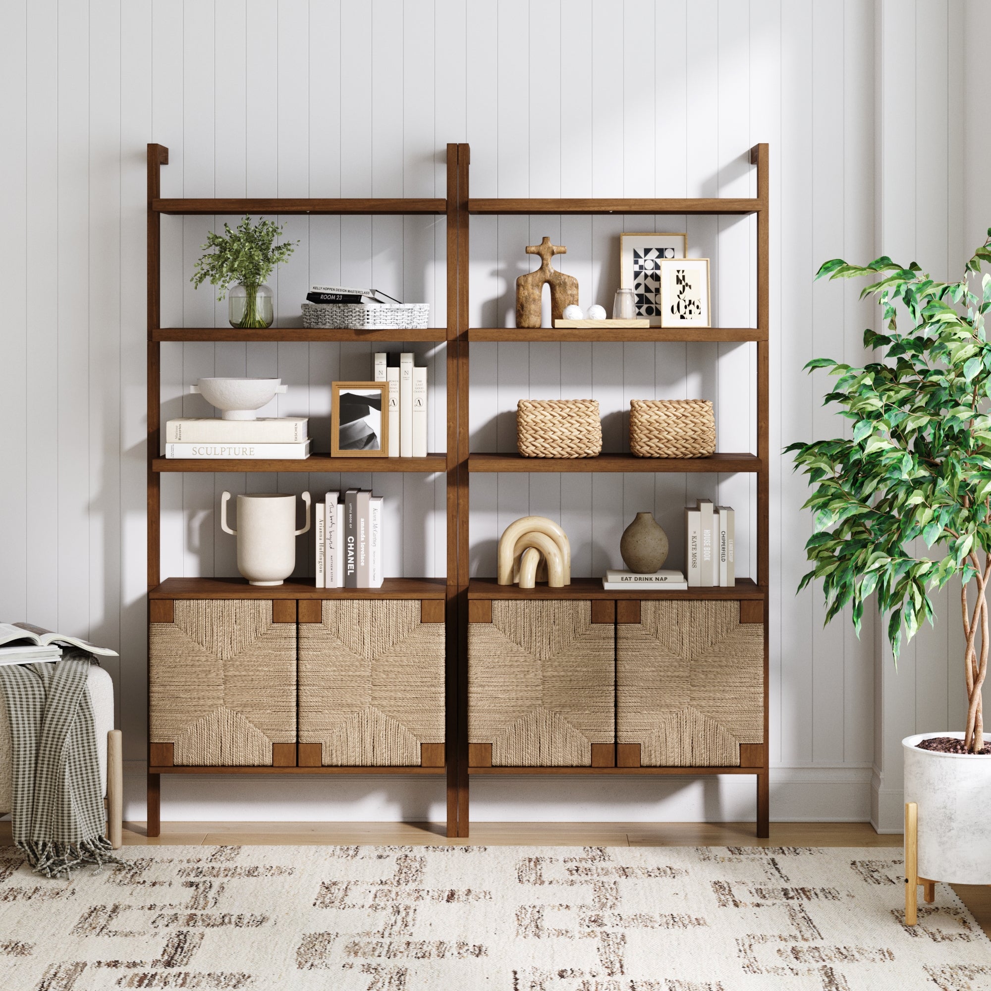 Seagrass Wall Bookshelves with Doors Dark Brown (Set of 2) - Nathan James
