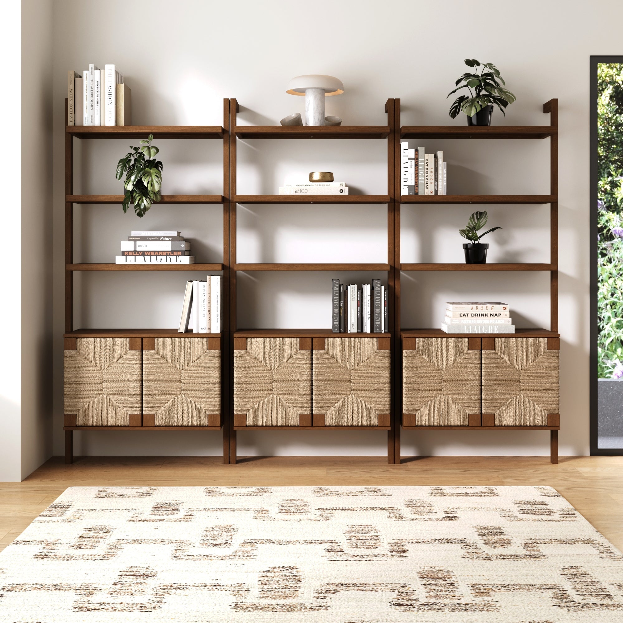 Seagrass Wall Bookshelves with Doors Dark Brown (Set of 3) - Nathan James