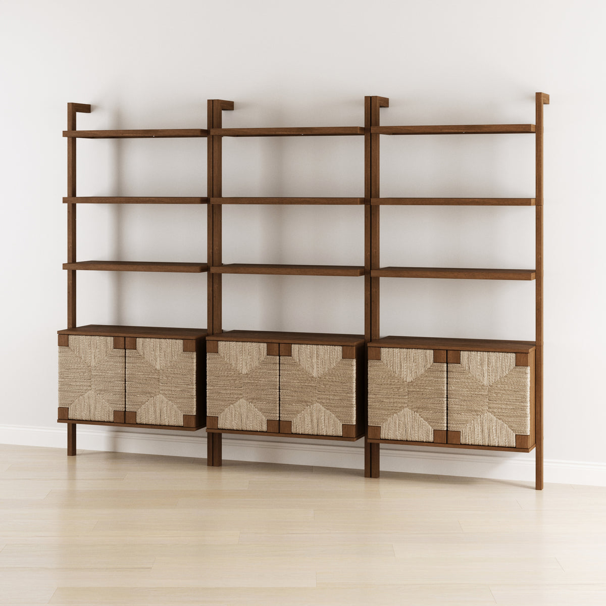 Seagrass Wall Bookshelves with Doors Dark Brown (Set of 3) - Nathan James