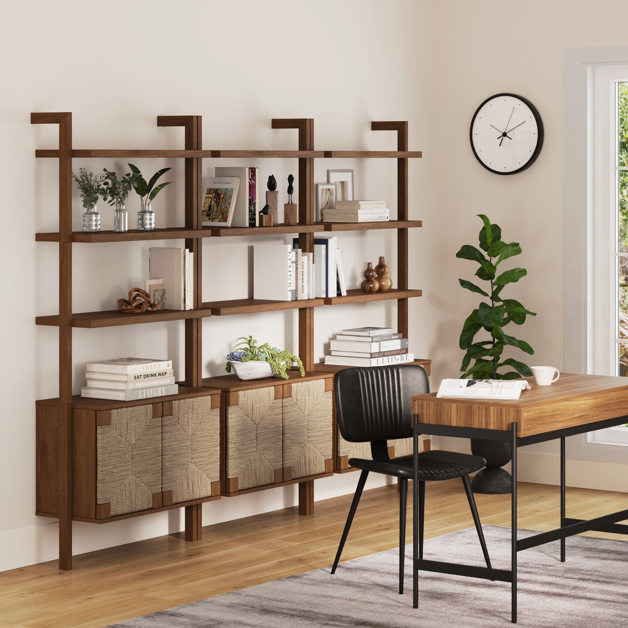 Seagrass Wall Bookshelves with Doors Dark Brown (Set of 3) - Nathan James