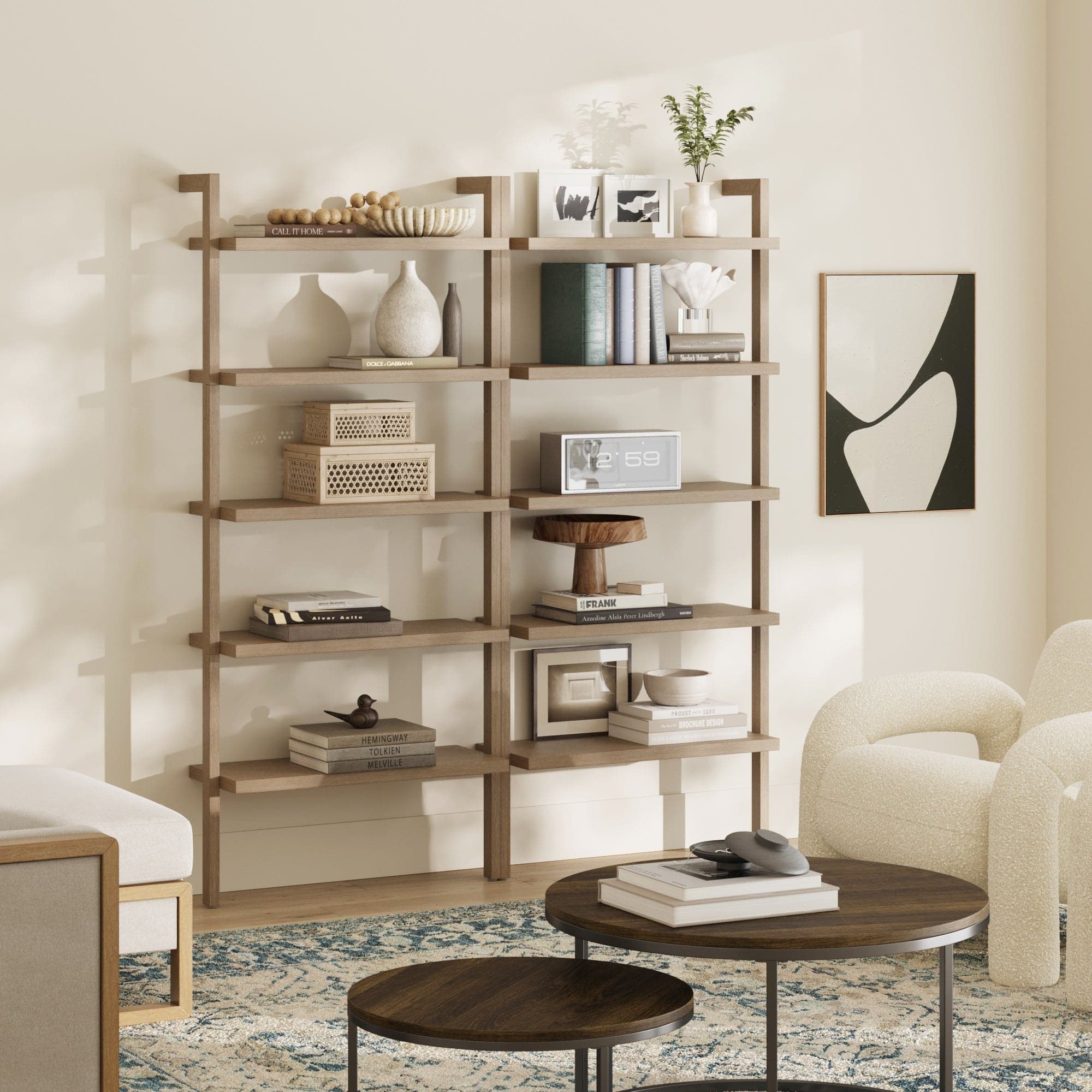 Wood 5 - Shelf Ladder Wall Bookshelf Light Brown - Nathan James