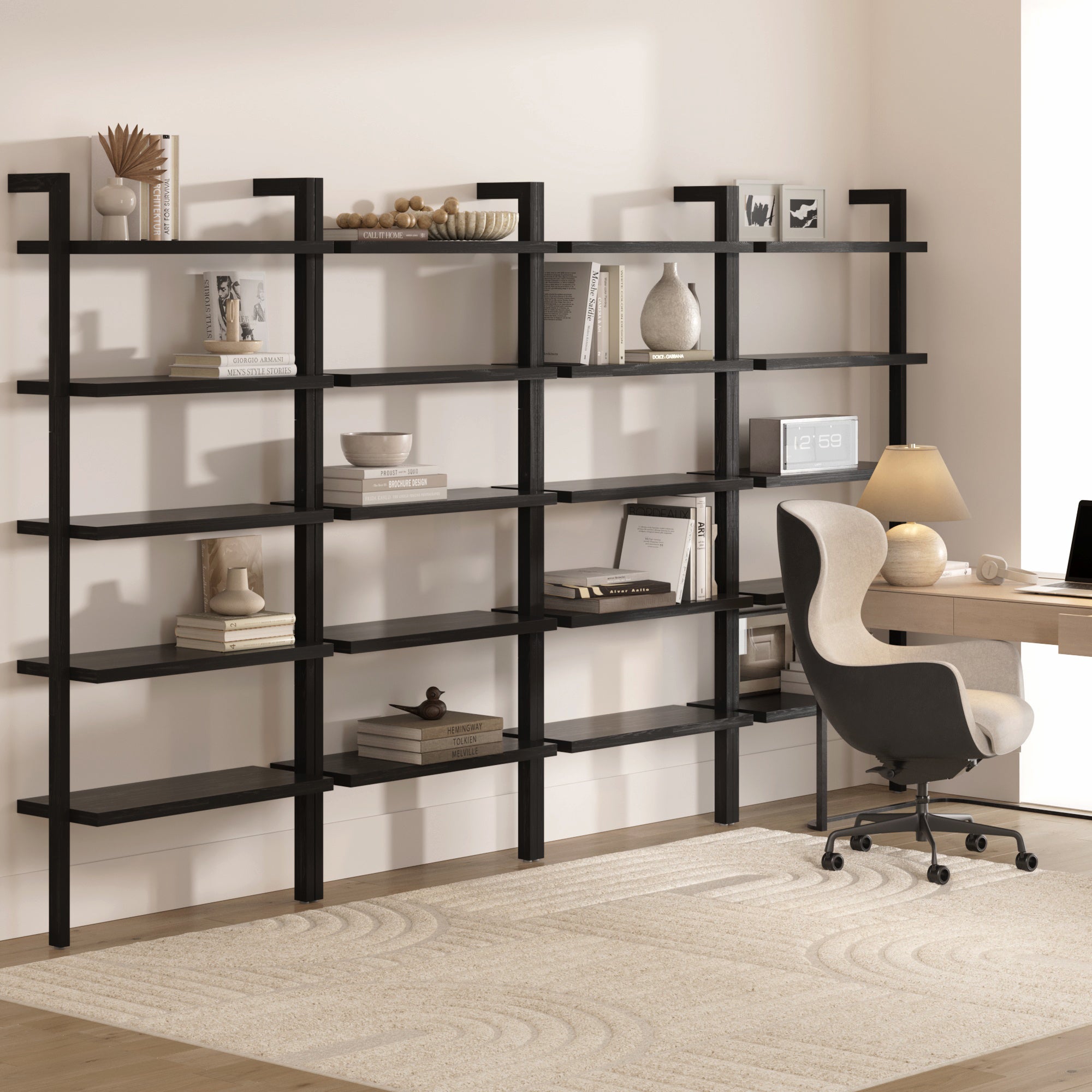 Wood 5 Tier Wall Mounted Bookshelf Black Oak (Set of 4) - Nathan James