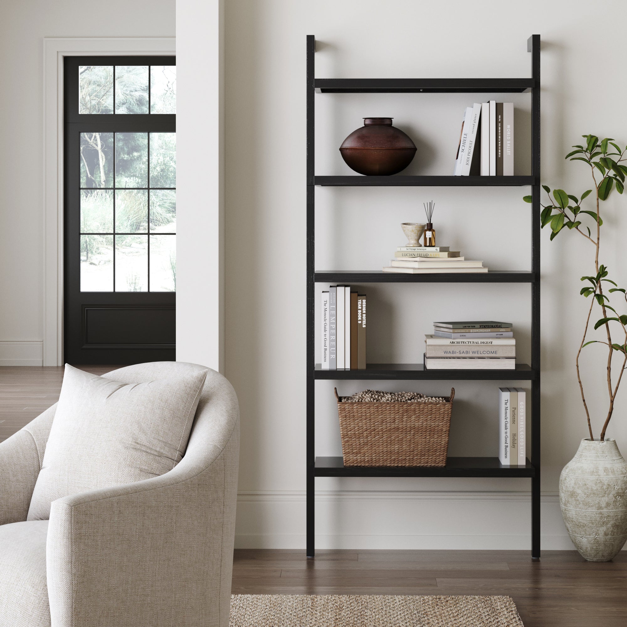 Wood 5 Tier Wall Mounted Bookshelf Black Oak - Nathan James