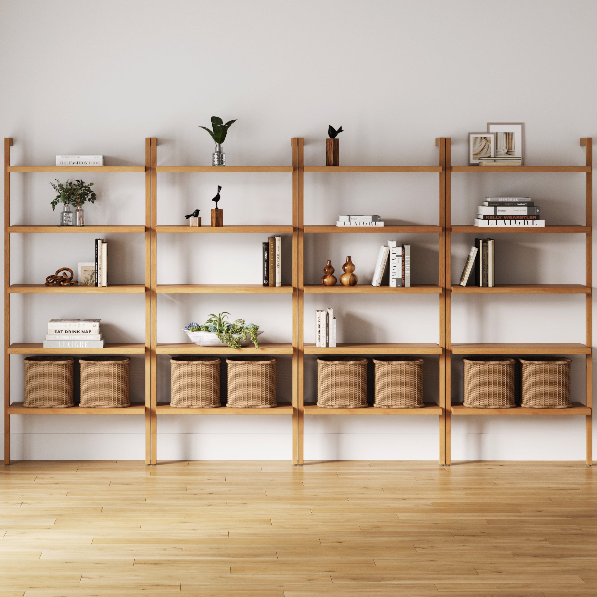 Wood 5 - Shelf Ladder Wall Bookshelf Warm Pine (Set of 4) - Nathan James